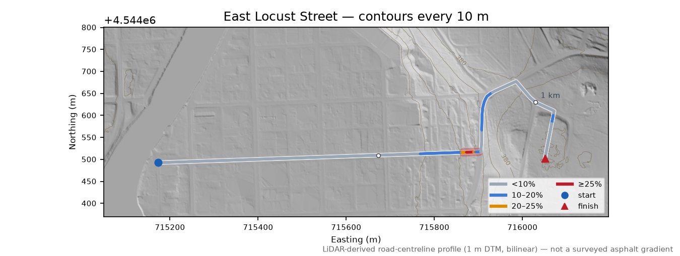 East Locust Street LiDAR hillshade map with contours