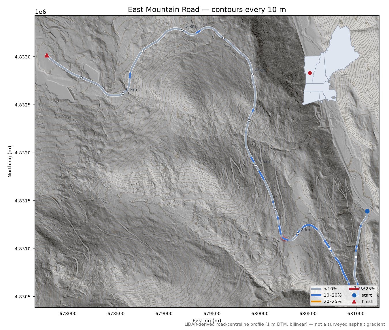 East Mountain Road LiDAR hillshade map with contours