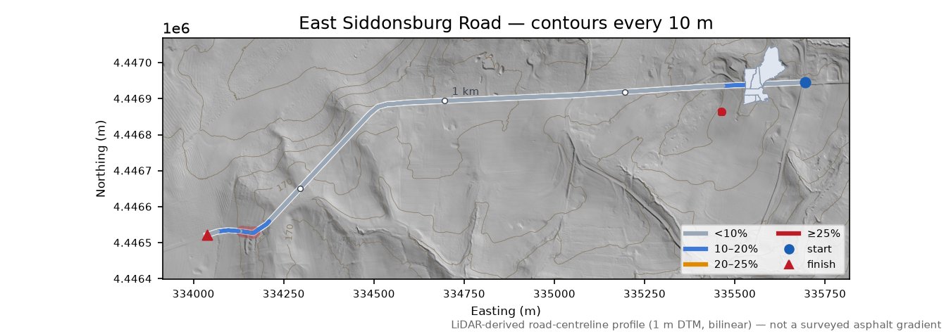 East Siddonsburg Road LiDAR hillshade map with contours