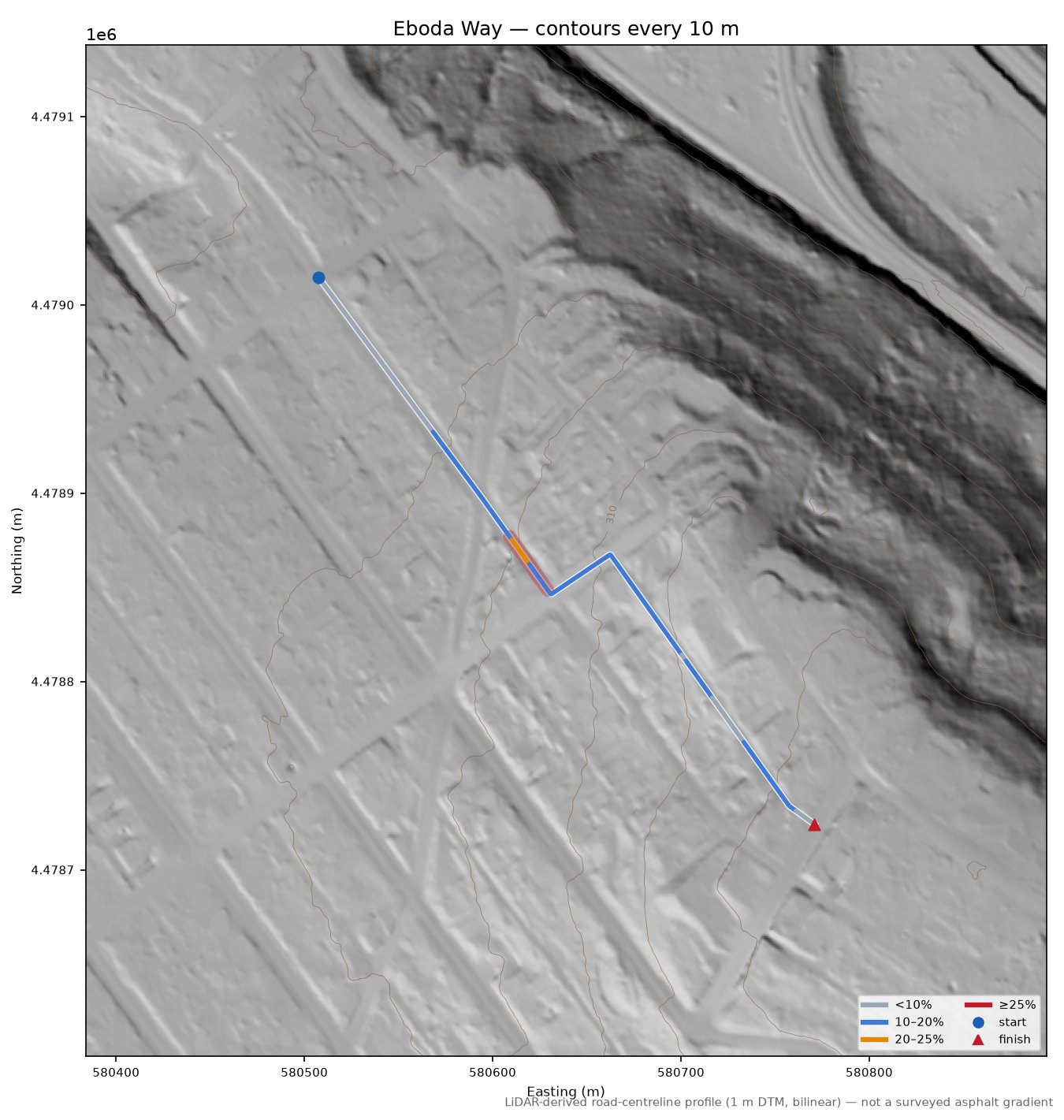 Eboda Way LiDAR hillshade map with contours