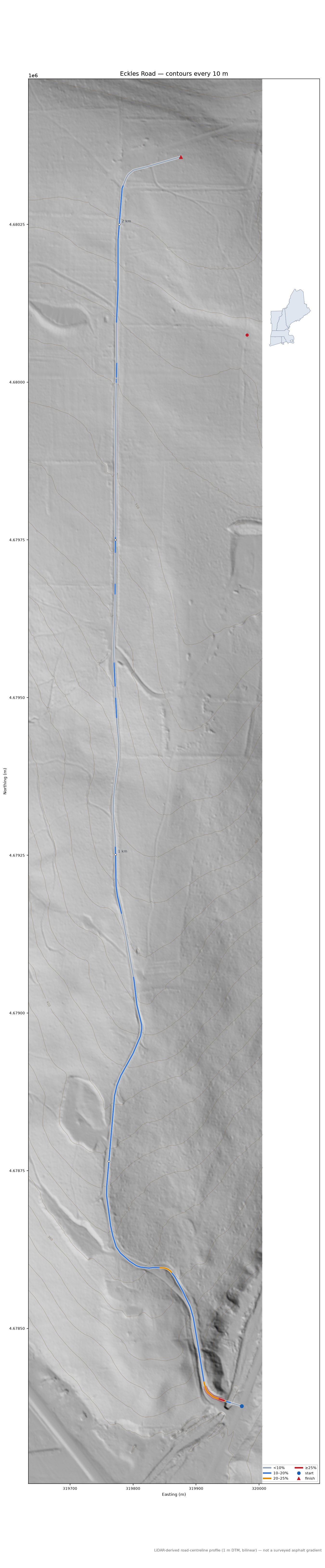Eckles Road LiDAR hillshade map with contours
