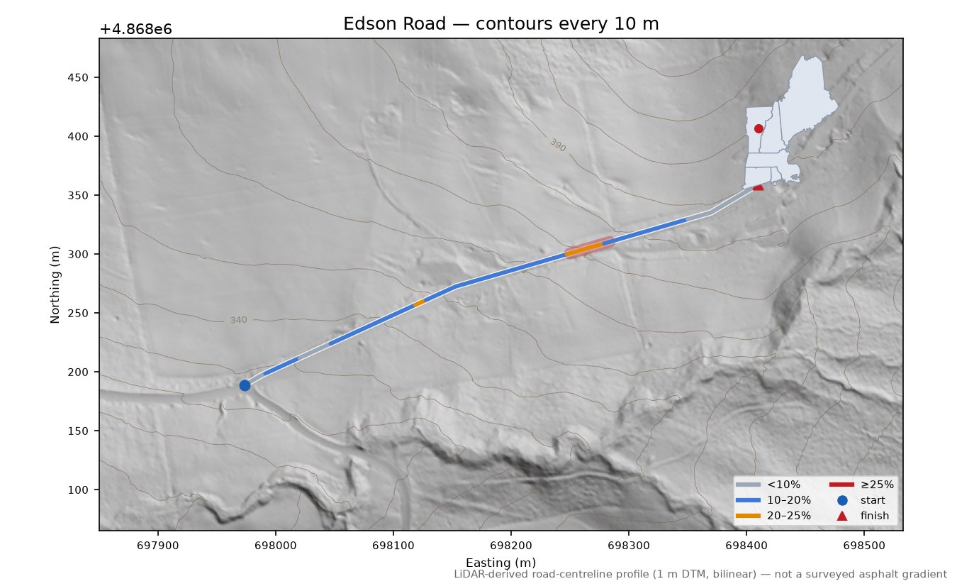 Edson Road LiDAR hillshade map with contours