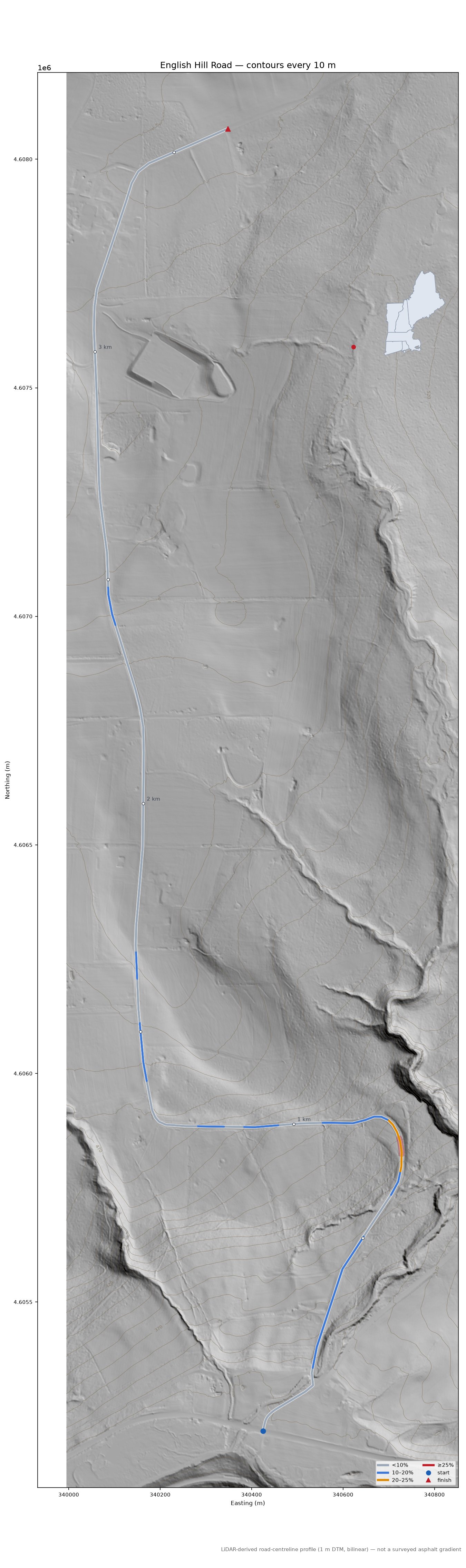 English Hill Road LiDAR hillshade map with contours
