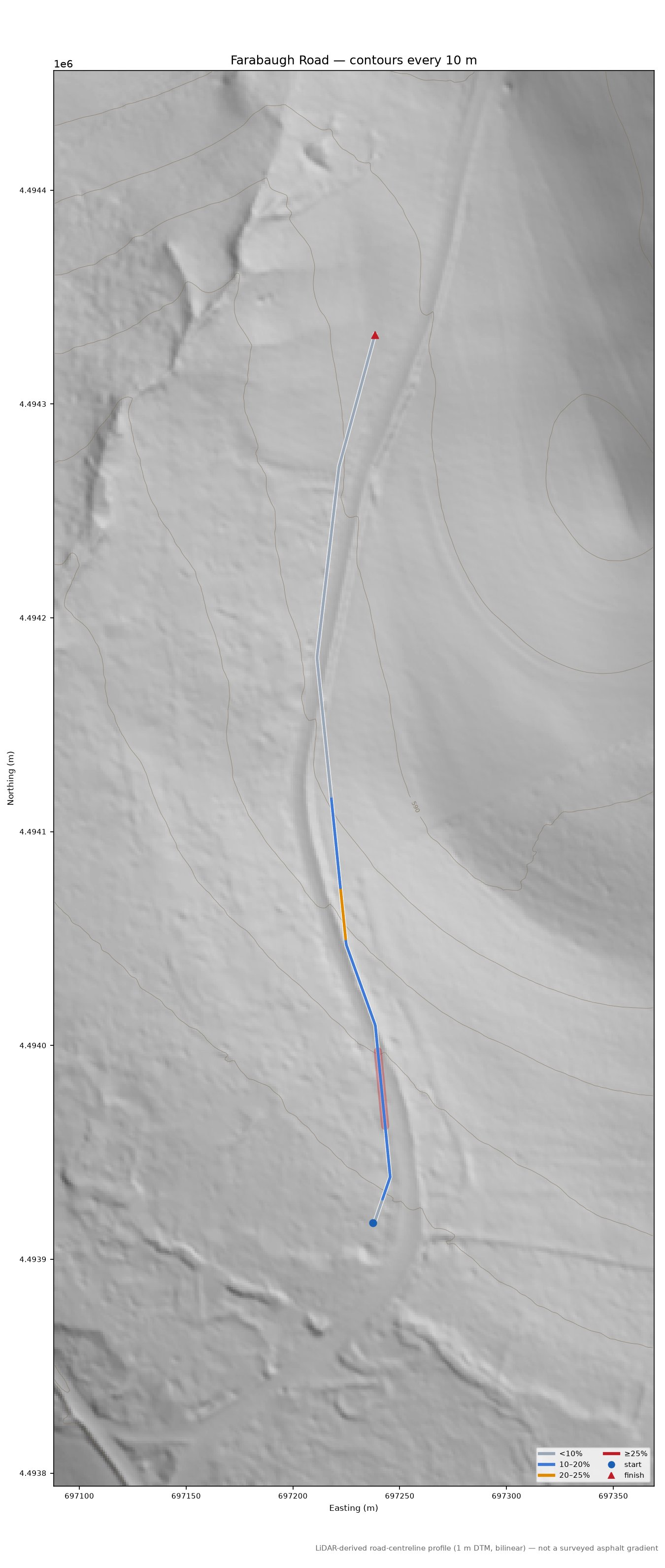 Farabaugh Road LiDAR hillshade map with contours
