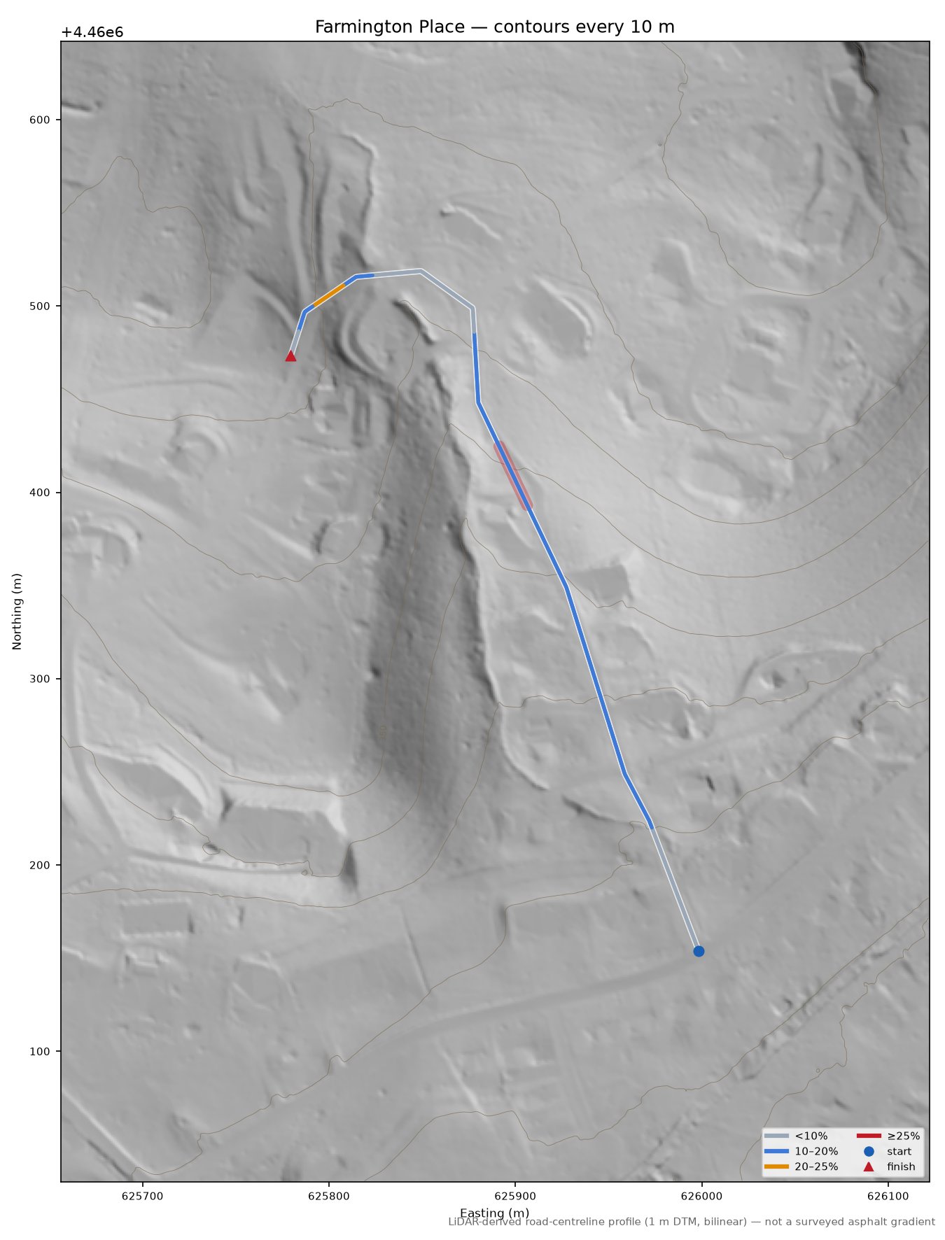Farmington Place LiDAR hillshade map with contours