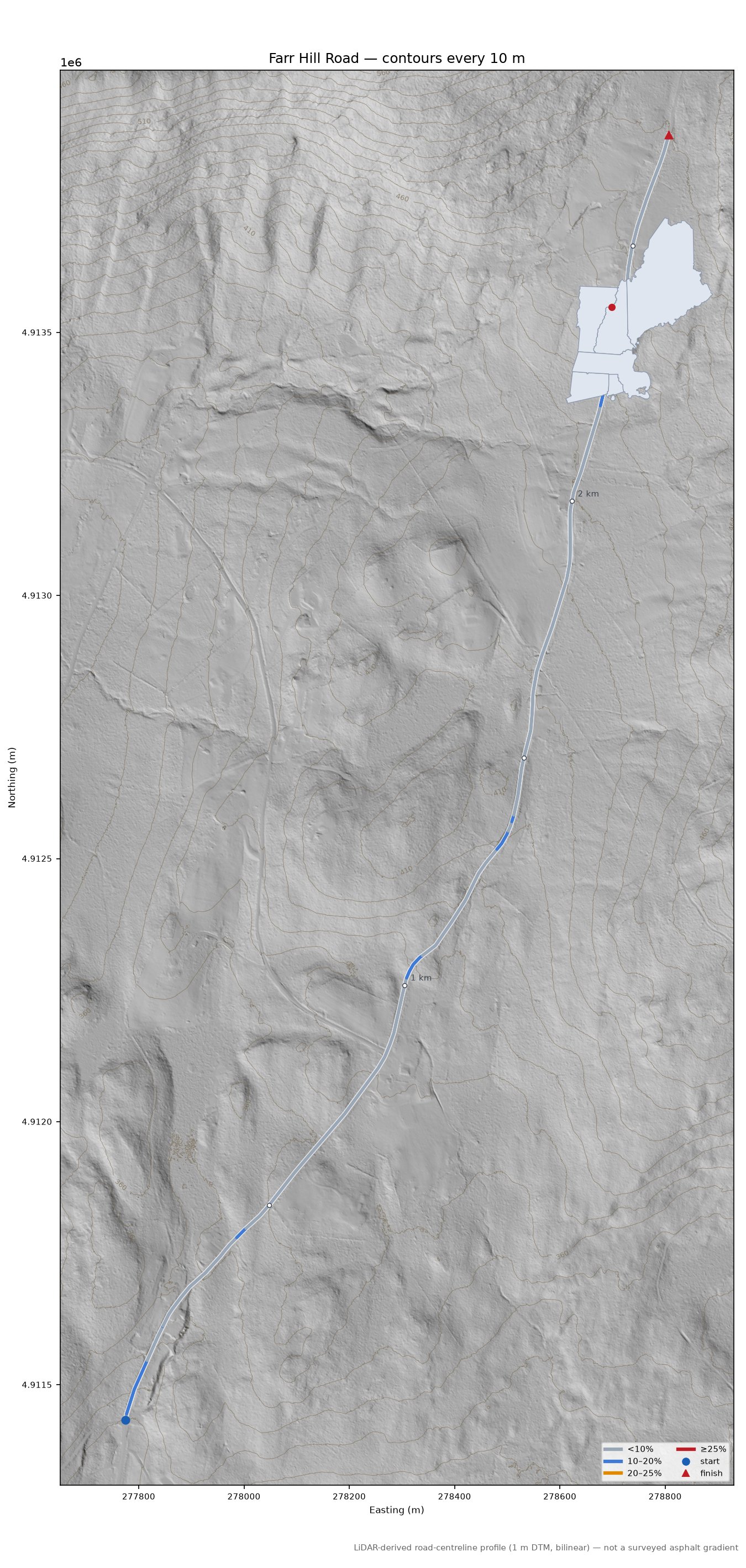Farr Hill Road LiDAR hillshade map with contours