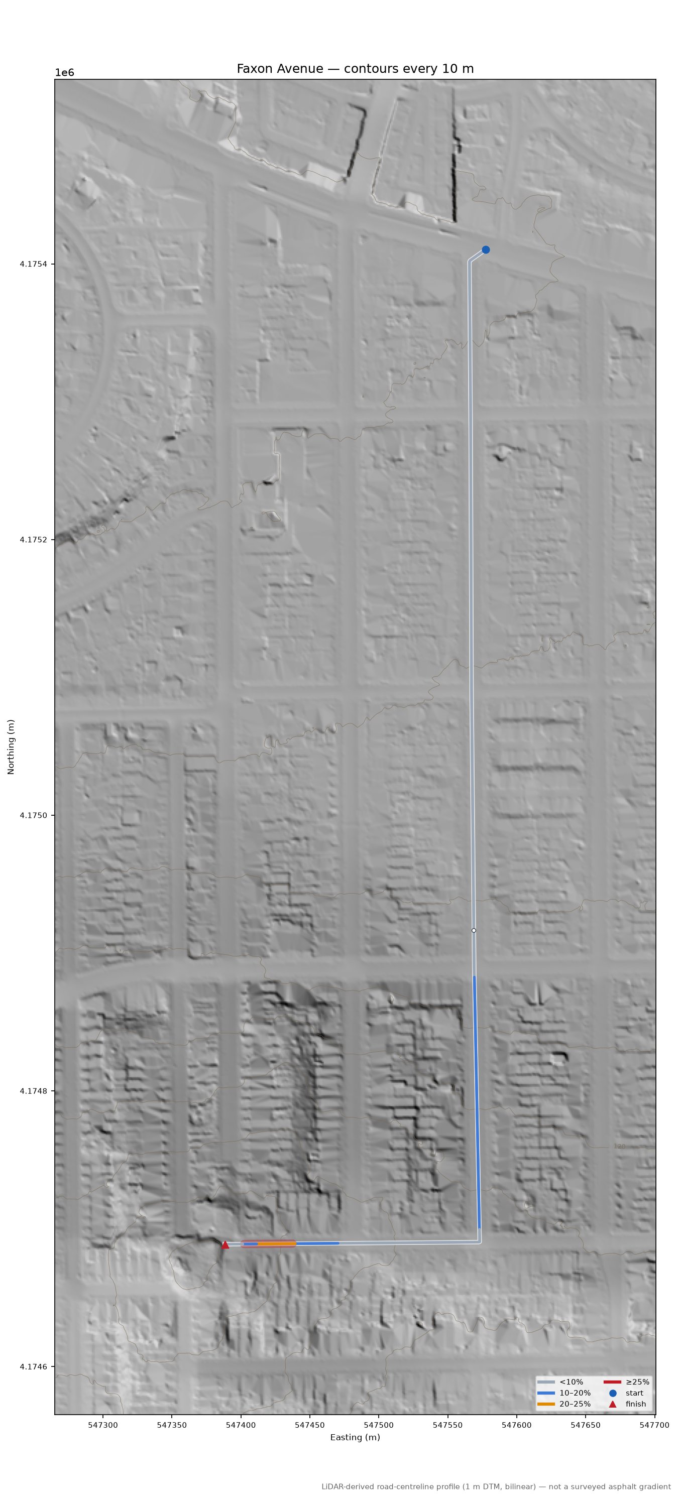 Lakeview Avenue LiDAR hillshade map with contours