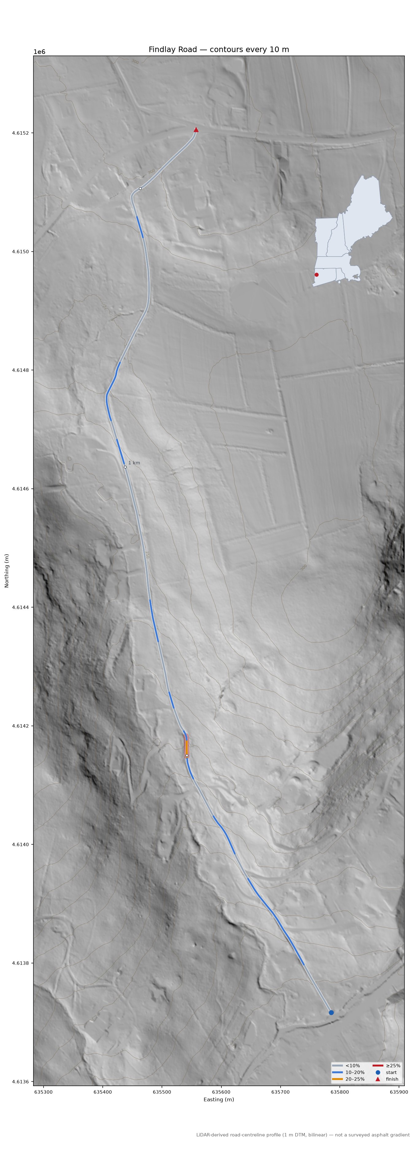 Findlay Road LiDAR hillshade map with contours
