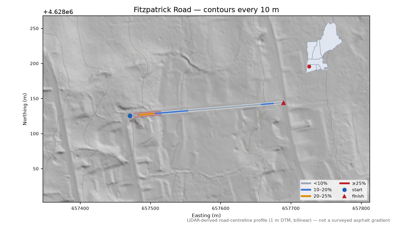 Fitzpatrick Road LiDAR hillshade map with contours