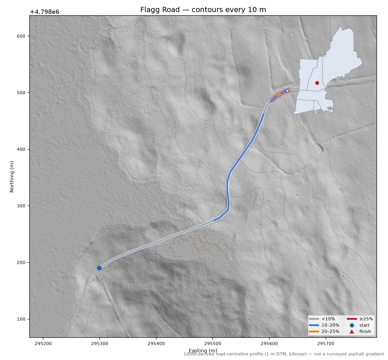 Flagg Road LiDAR hillshade map with contours