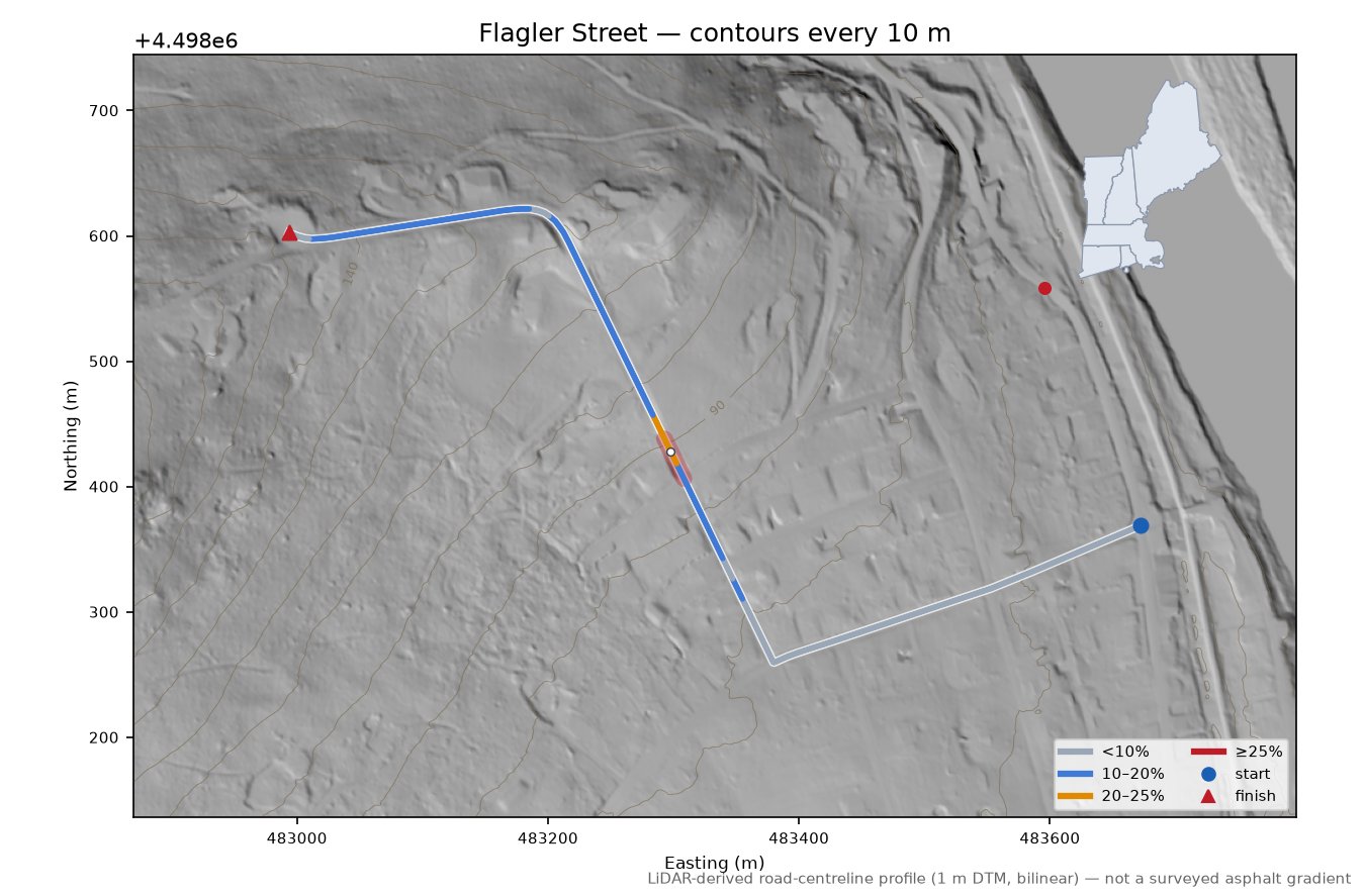 Flagler Street LiDAR hillshade map with contours