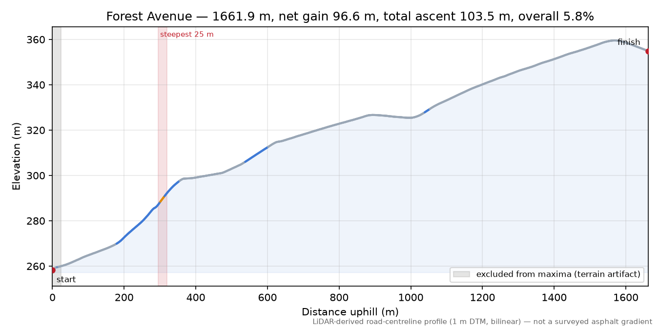 Forest Avenue elevation profile