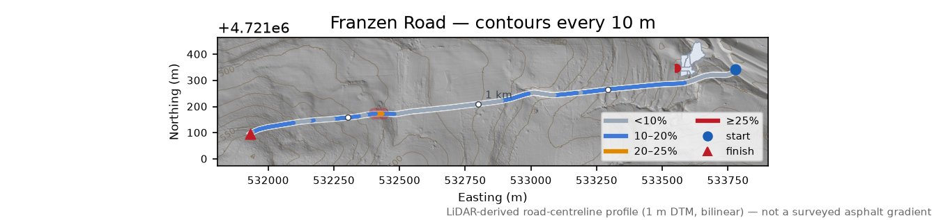 Franzen Road LiDAR hillshade map with contours