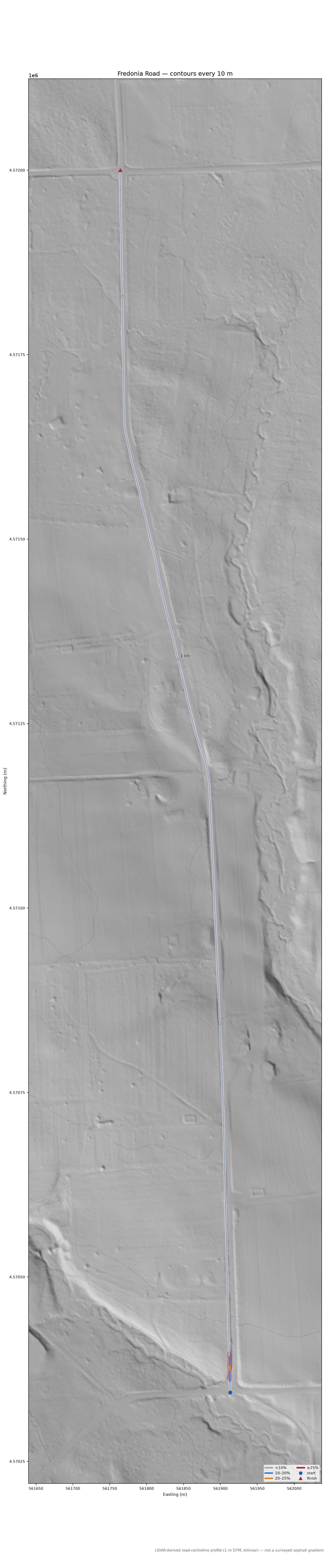 Fredonia Road LiDAR hillshade map with contours