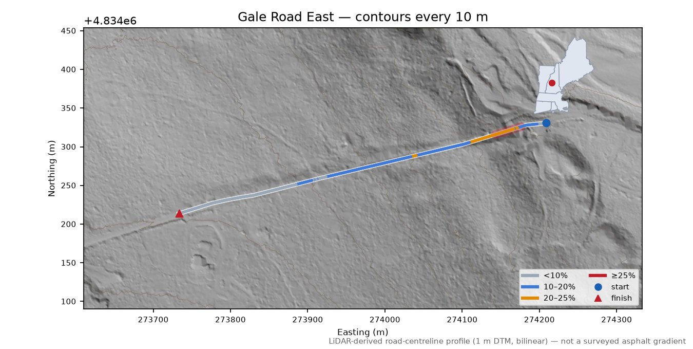 Gale Road East LiDAR hillshade map with contours