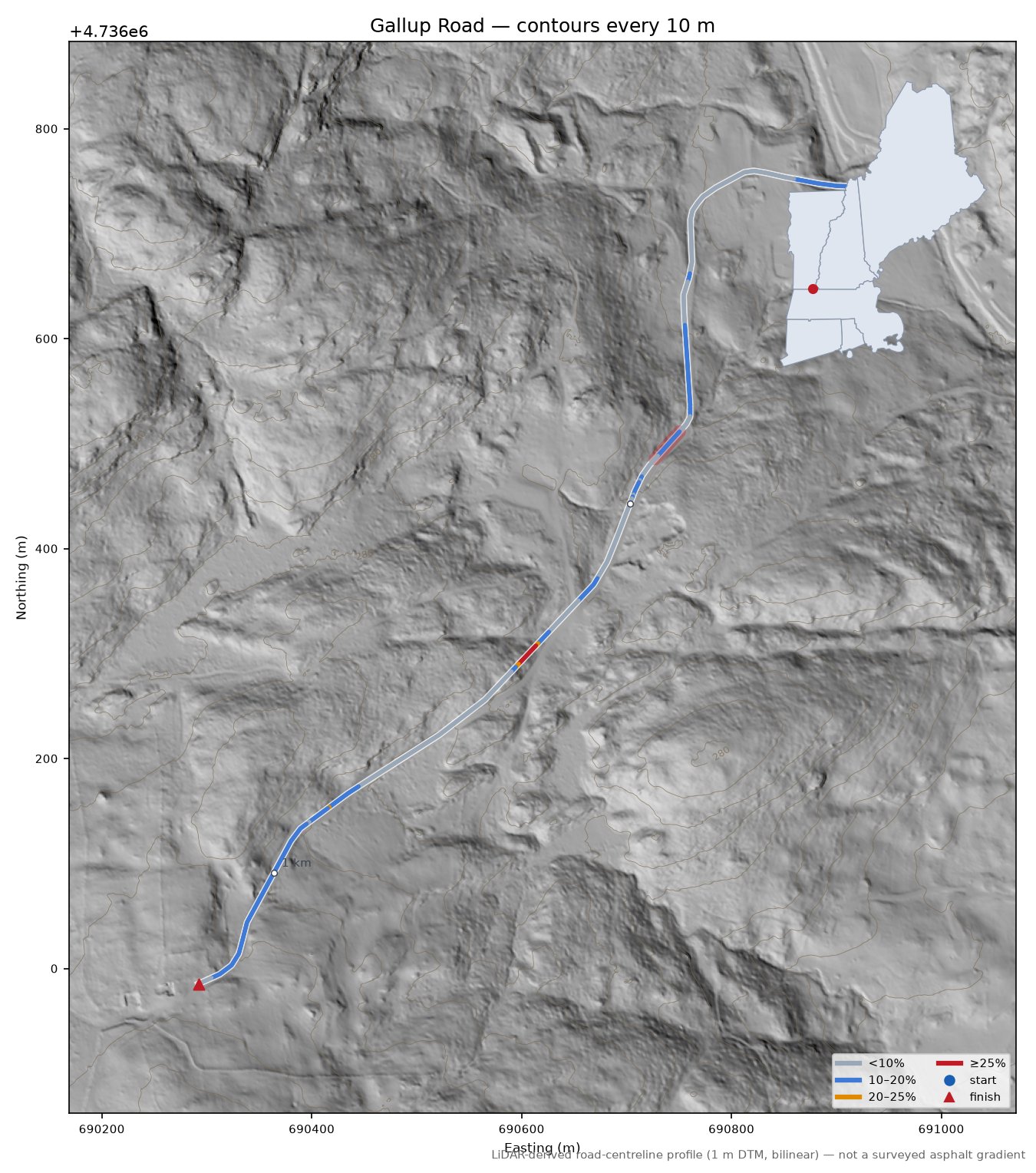 Gallup Road LiDAR hillshade map with contours