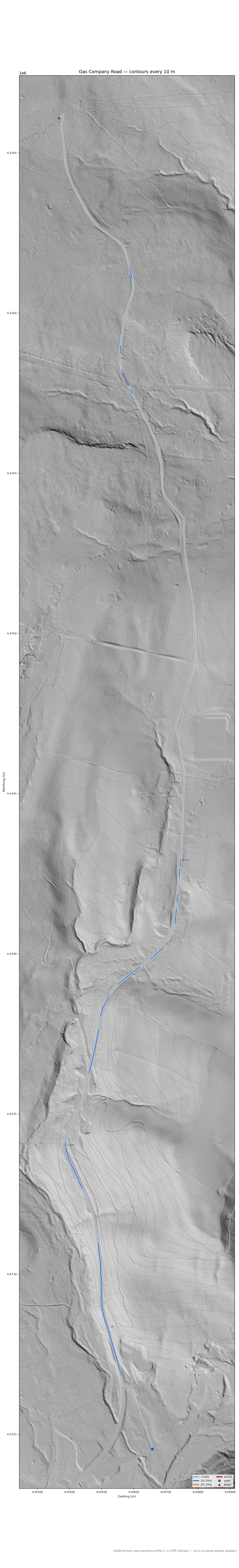 Gas Company Road LiDAR hillshade map with contours