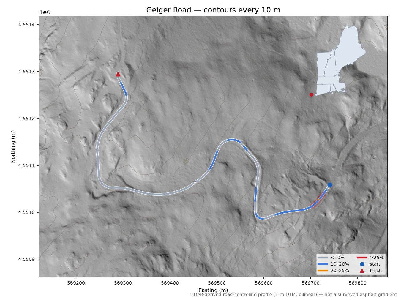 Geiger Road LiDAR hillshade map with contours