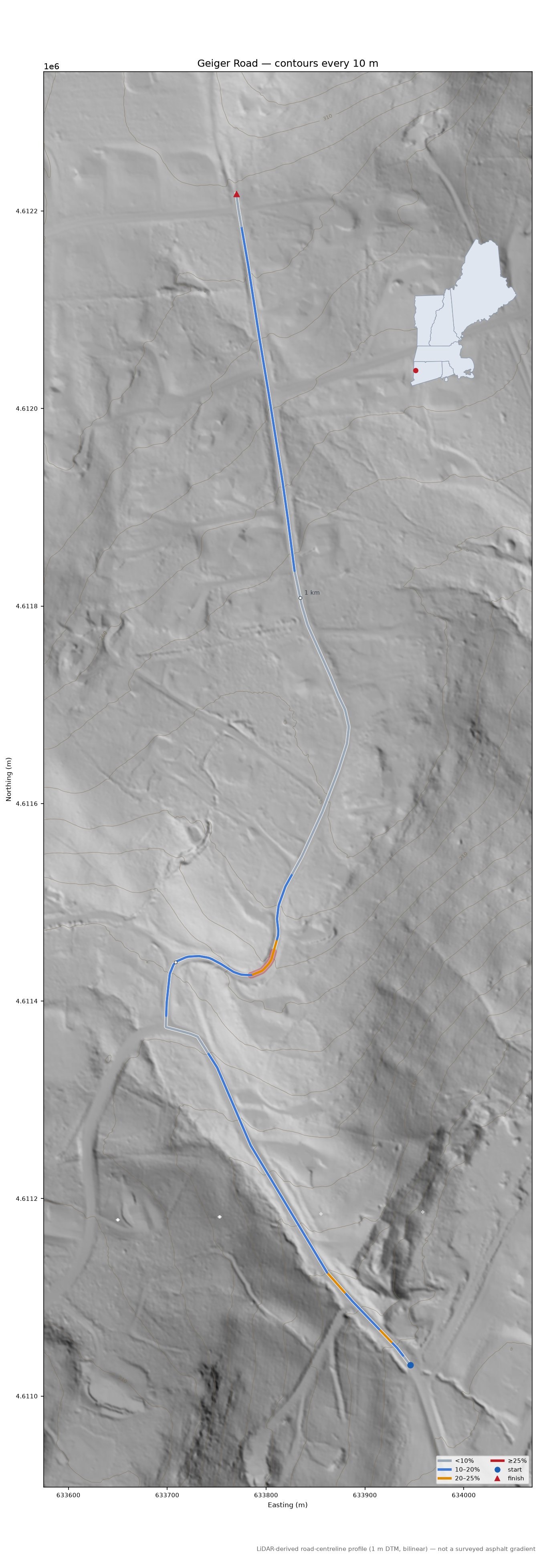 Geiger Road LiDAR hillshade map with contours