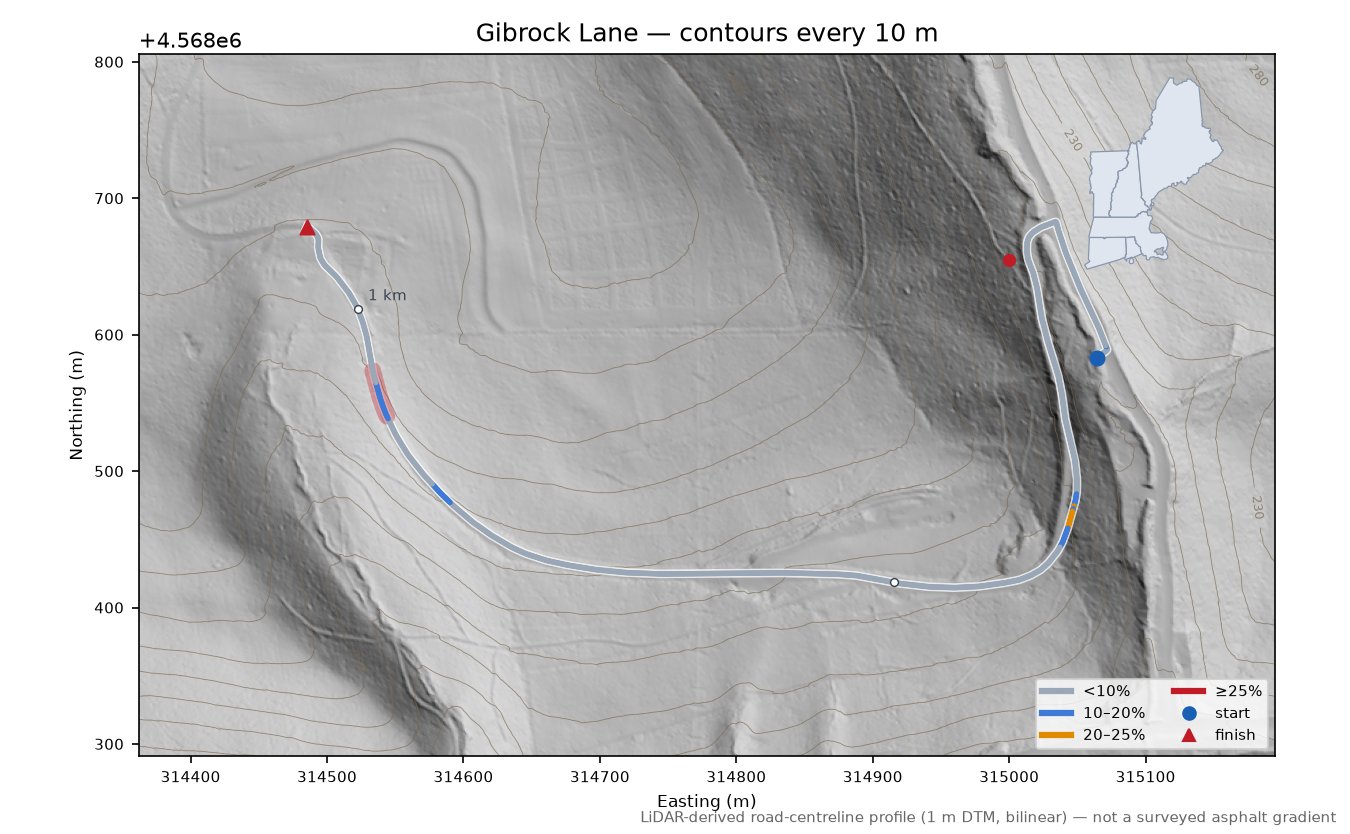 Gibrock Lane LiDAR hillshade map with contours