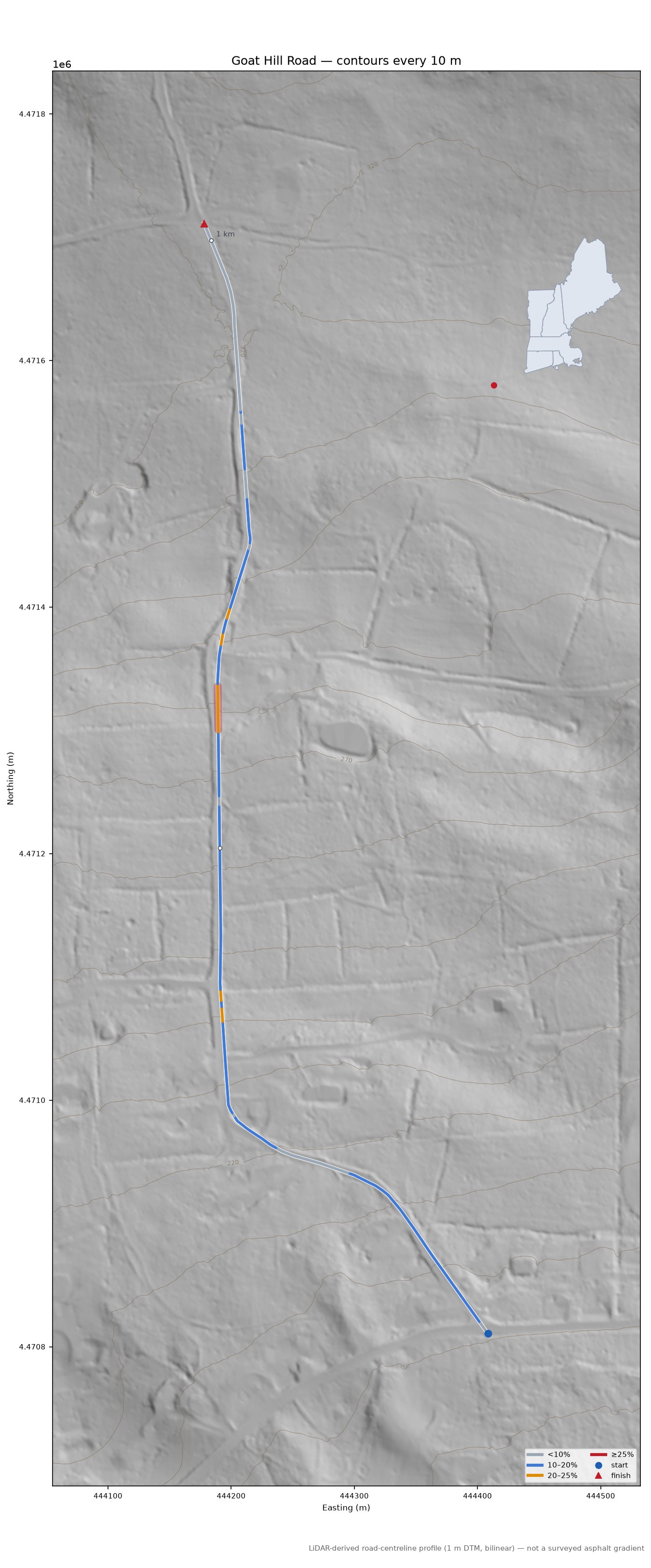 Goat Hill Road LiDAR hillshade map with contours