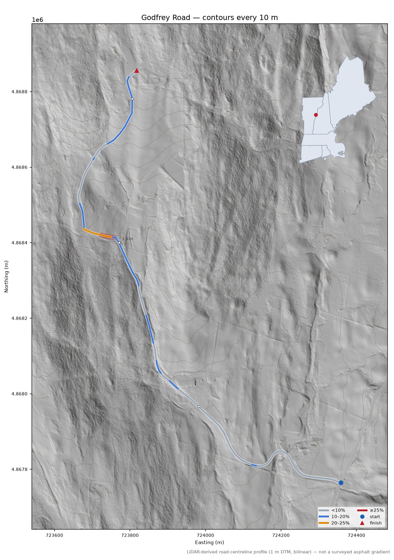 Godfrey Road LiDAR hillshade map with contours
