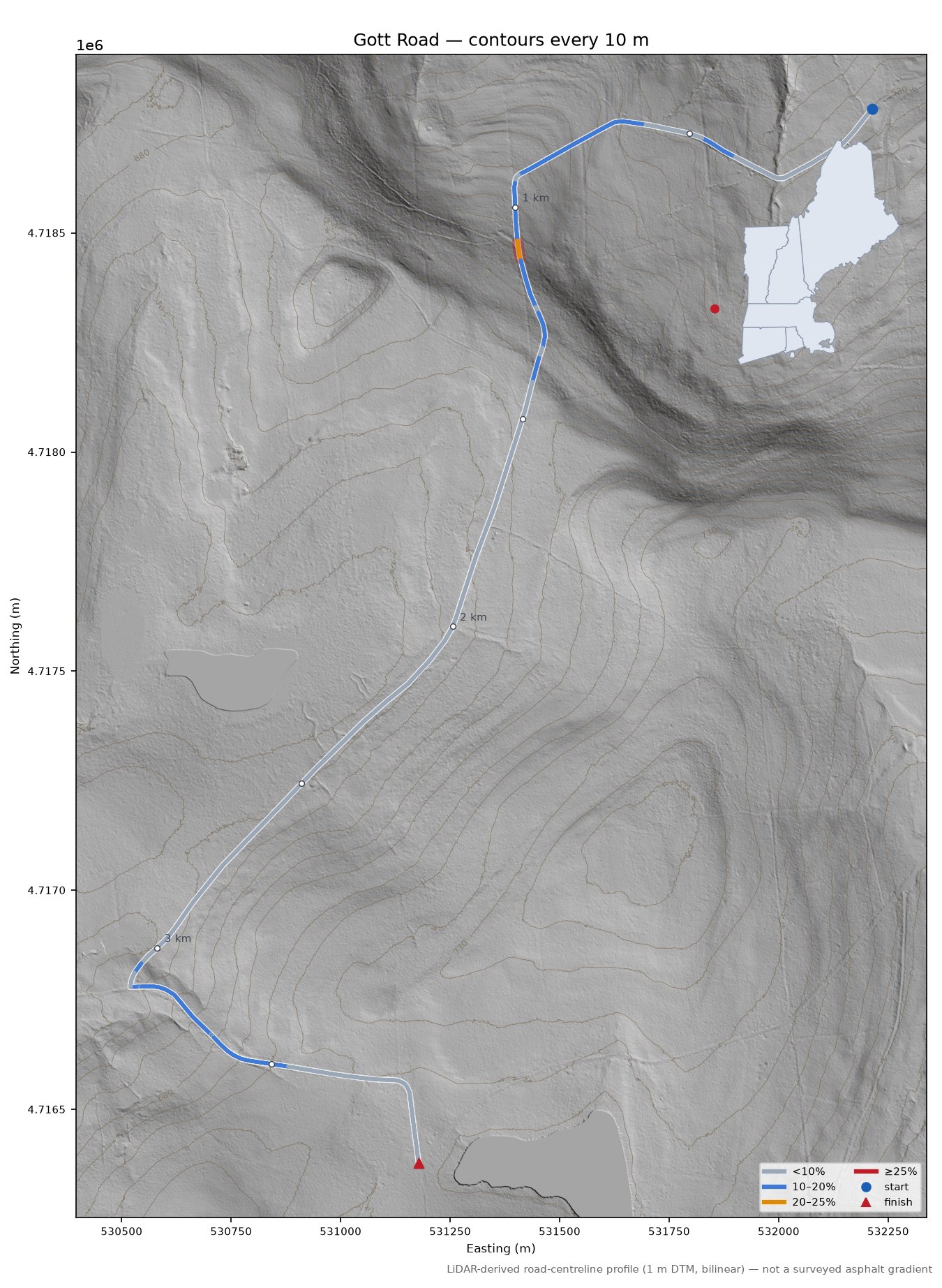 Gott Road LiDAR hillshade map with contours