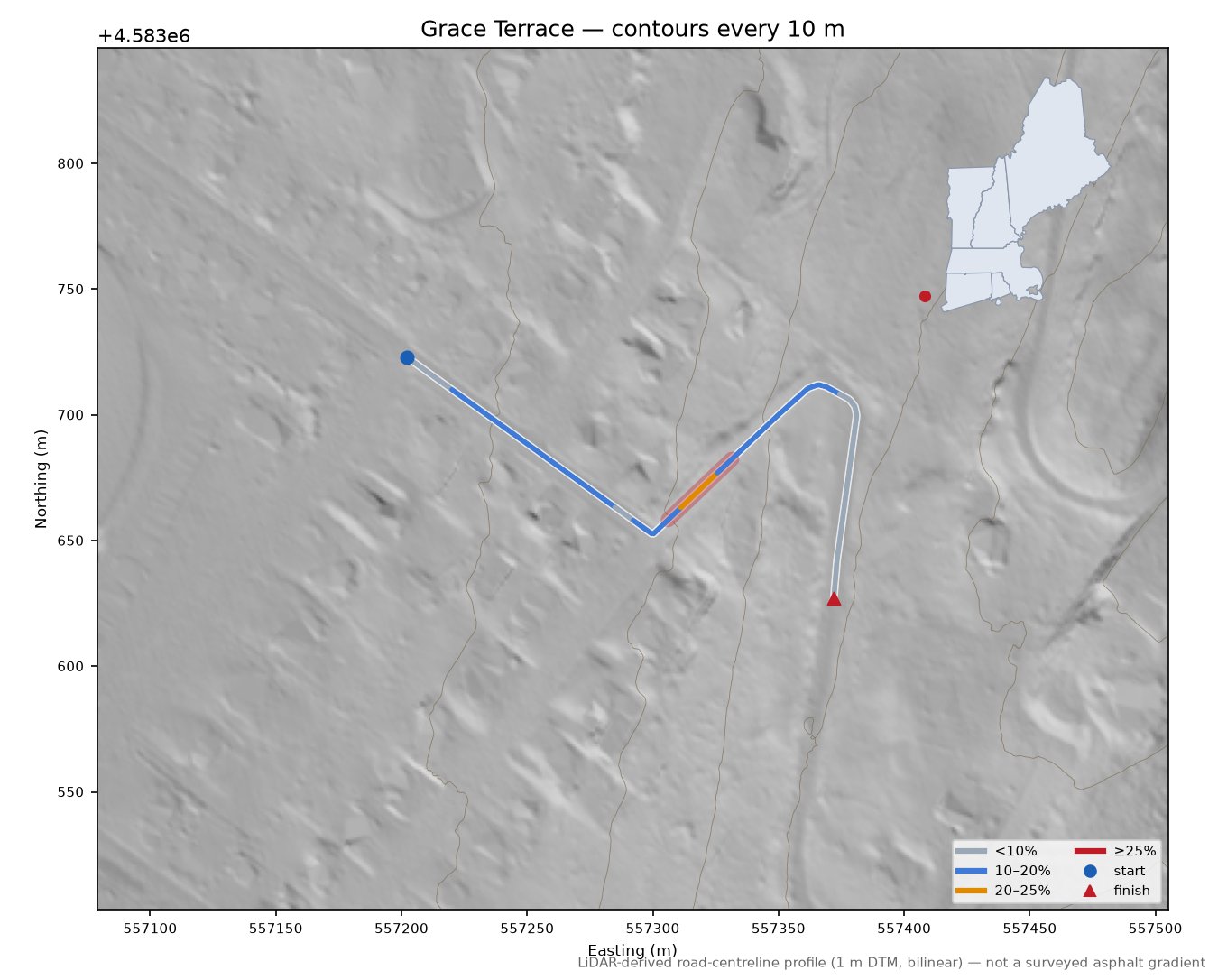 Grace Terrace LiDAR hillshade map with contours