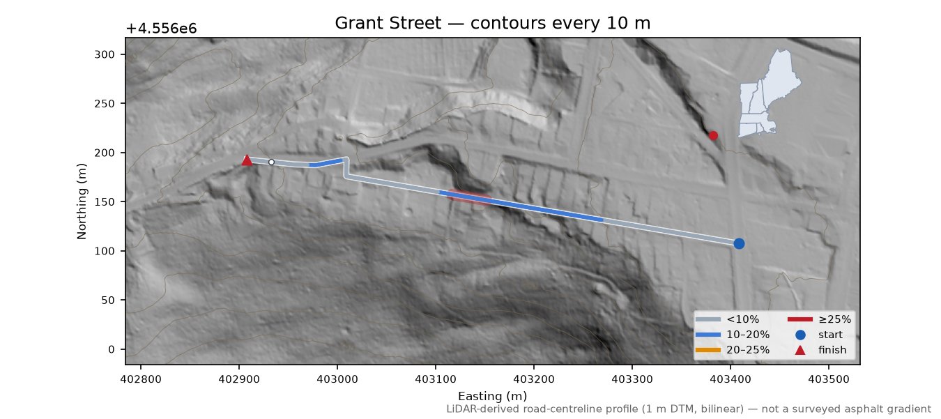 Grant Street LiDAR hillshade map with contours