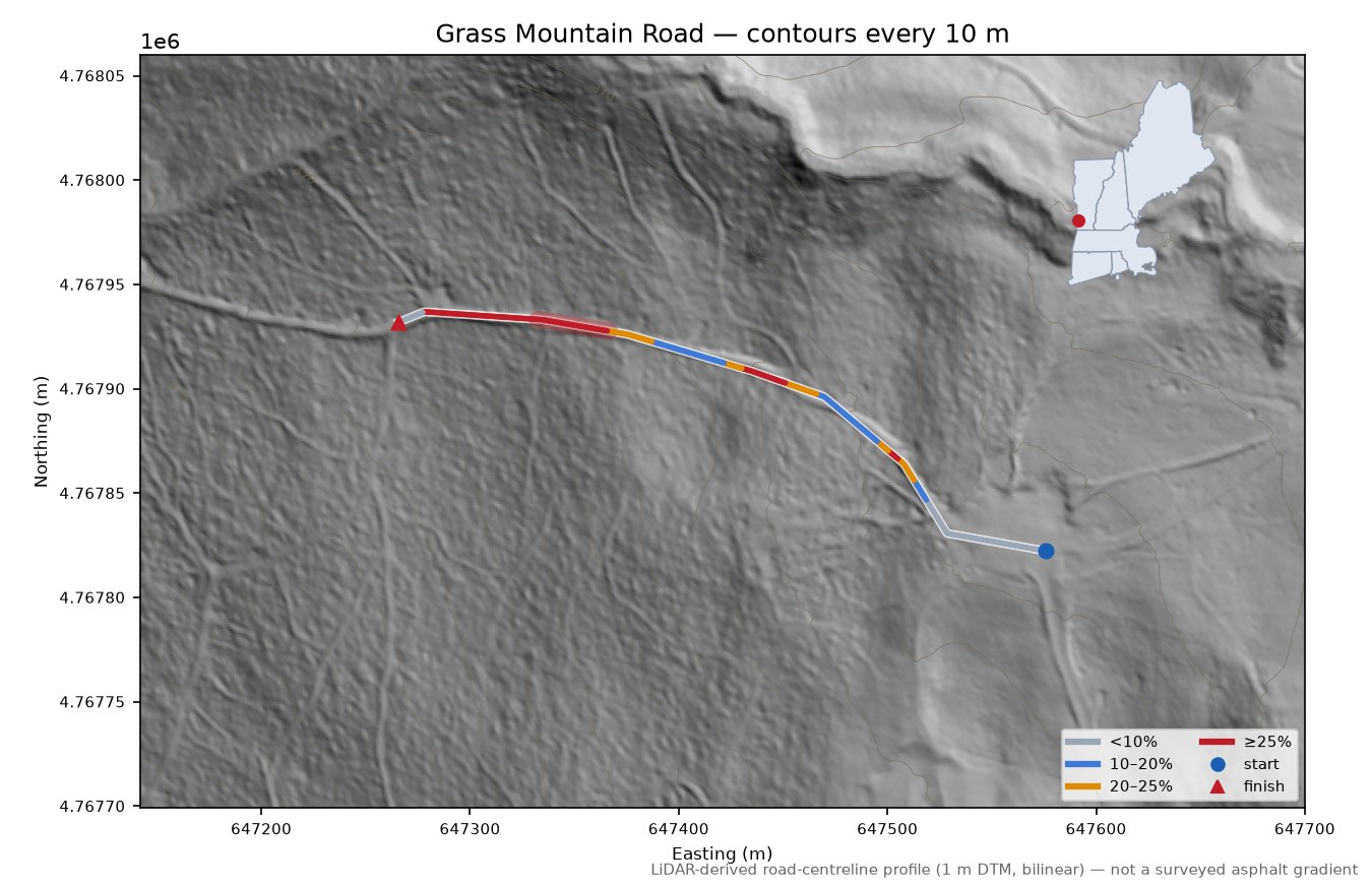 Grass Mountain Road LiDAR hillshade map with contours
