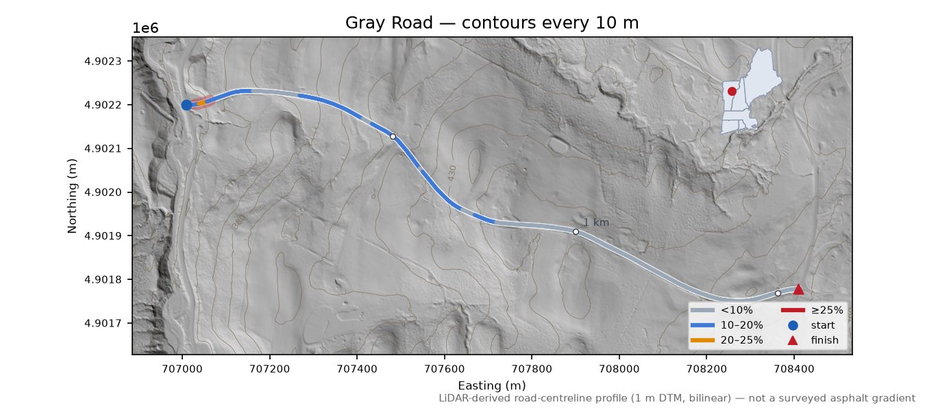 Gray Road LiDAR hillshade map with contours