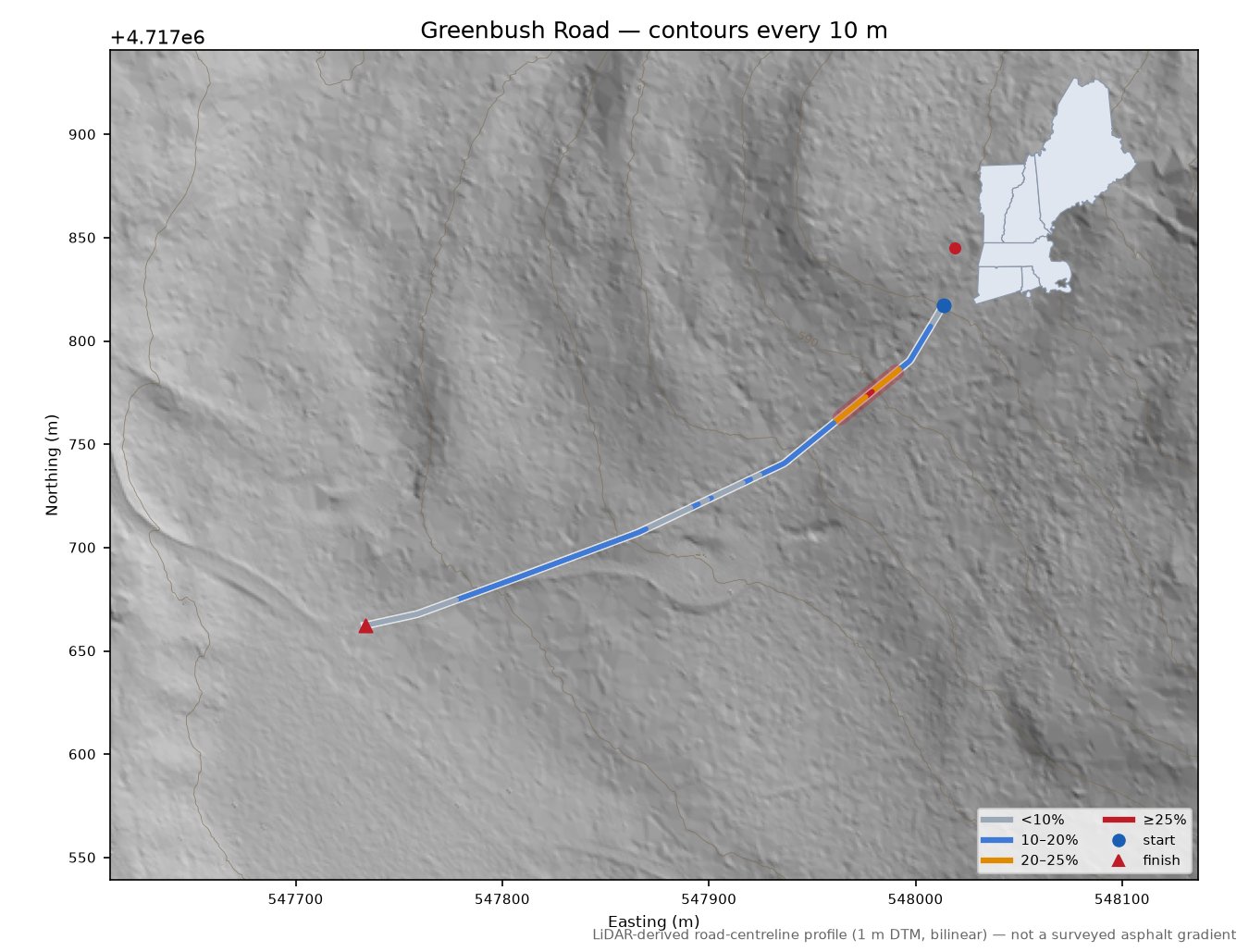 Greenbush Road LiDAR hillshade map with contours