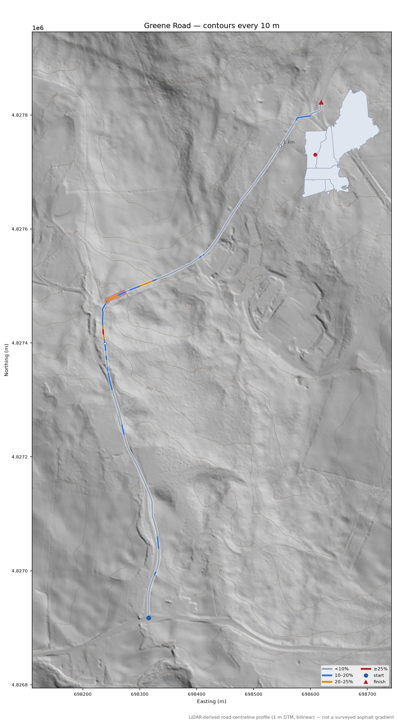 Greene Road LiDAR hillshade map with contours