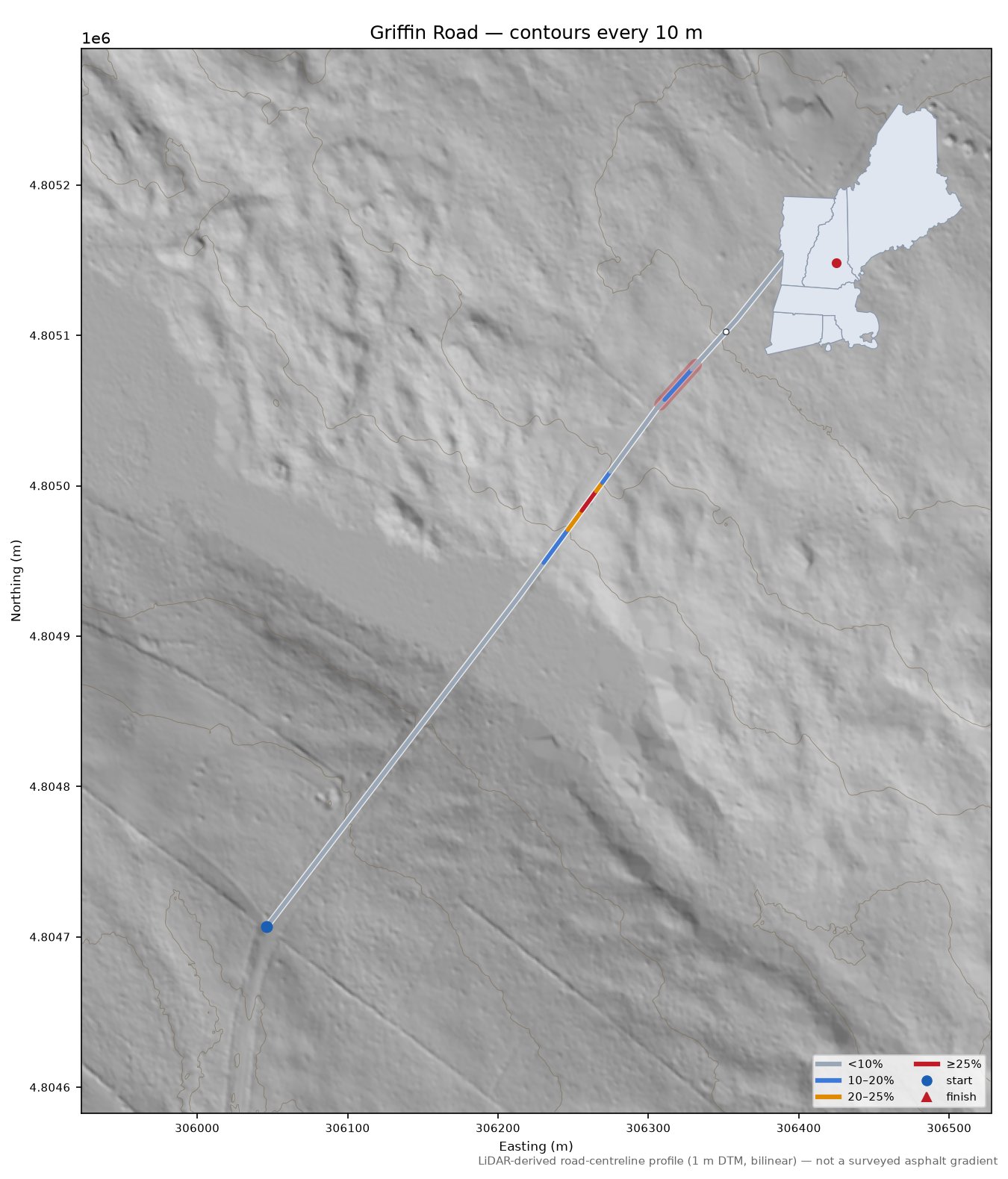 Griffin Road LiDAR hillshade map with contours