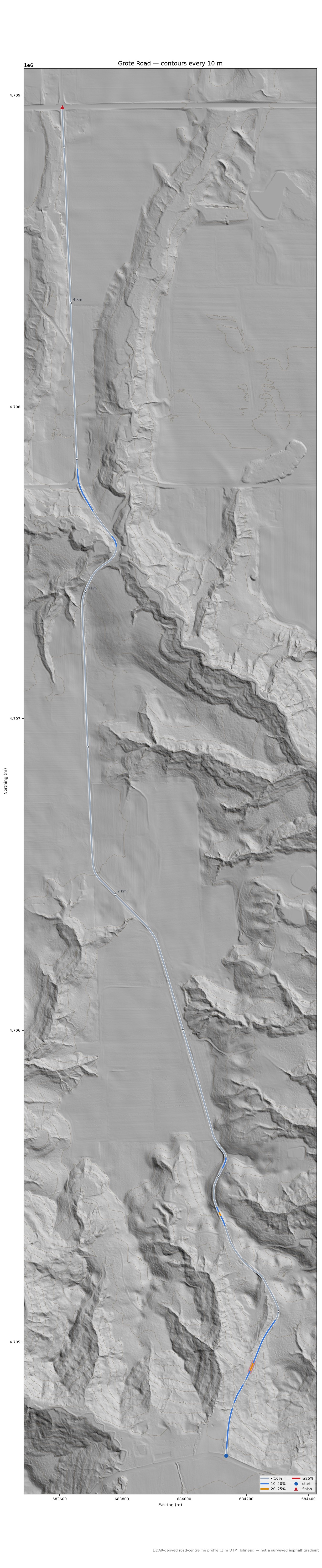 Grote Road LiDAR hillshade map with contours