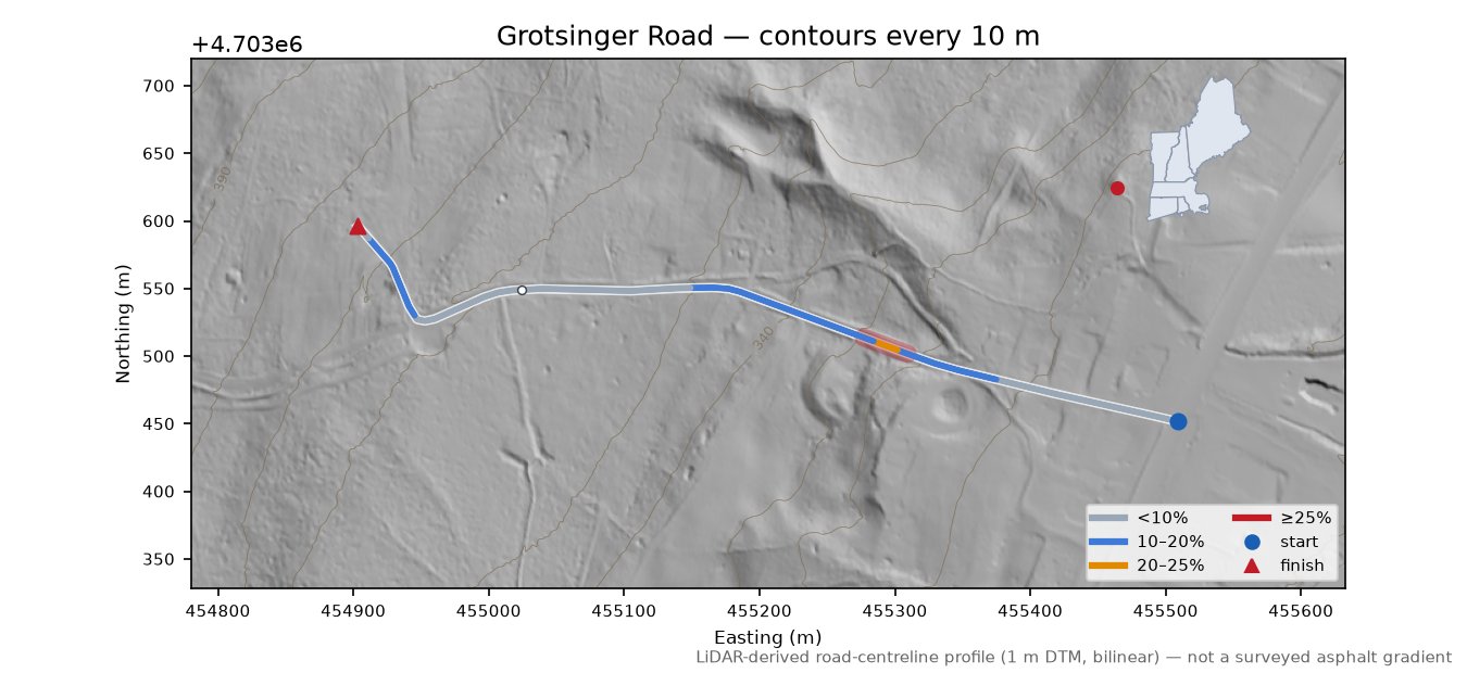 Grotsinger Road LiDAR hillshade map with contours