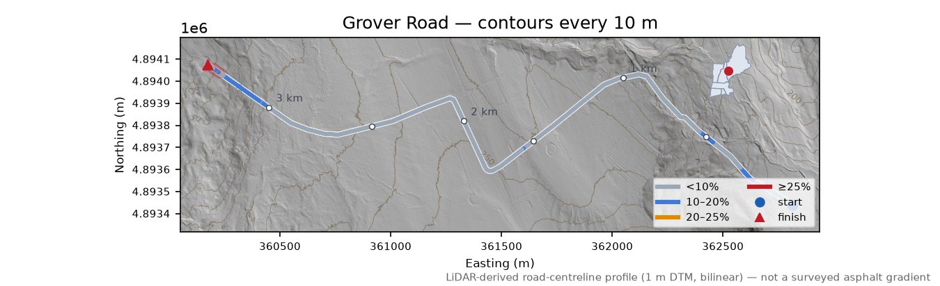 Grover Road LiDAR hillshade map with contours