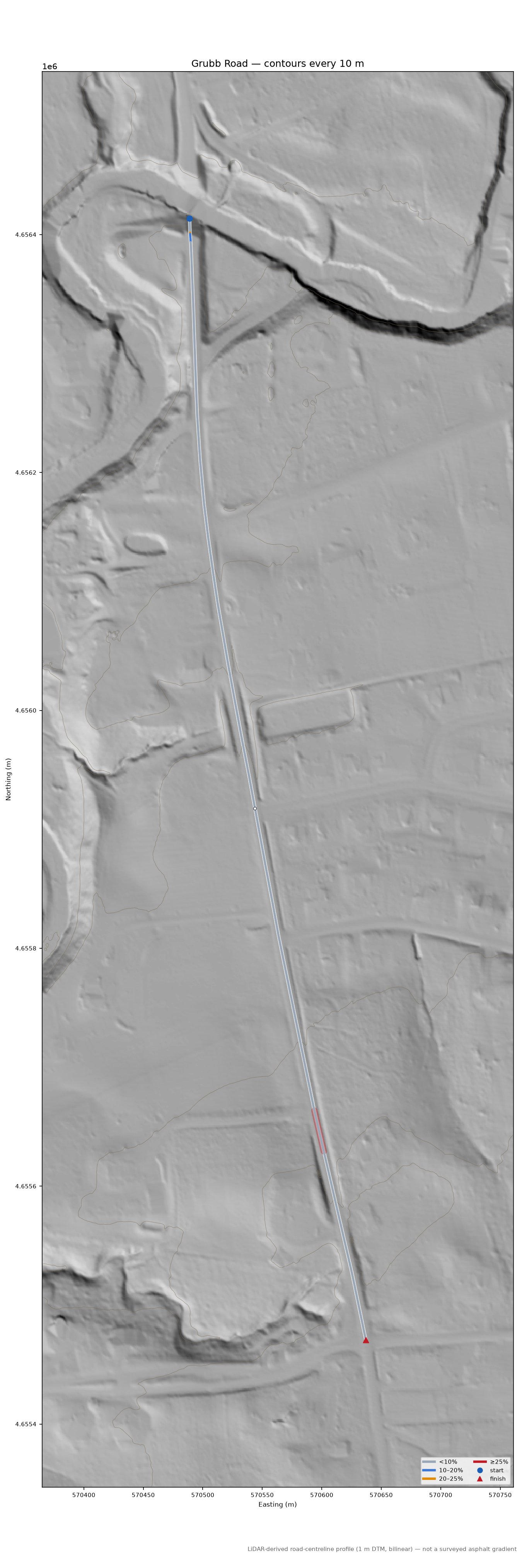 Grubb Road LiDAR hillshade map with contours