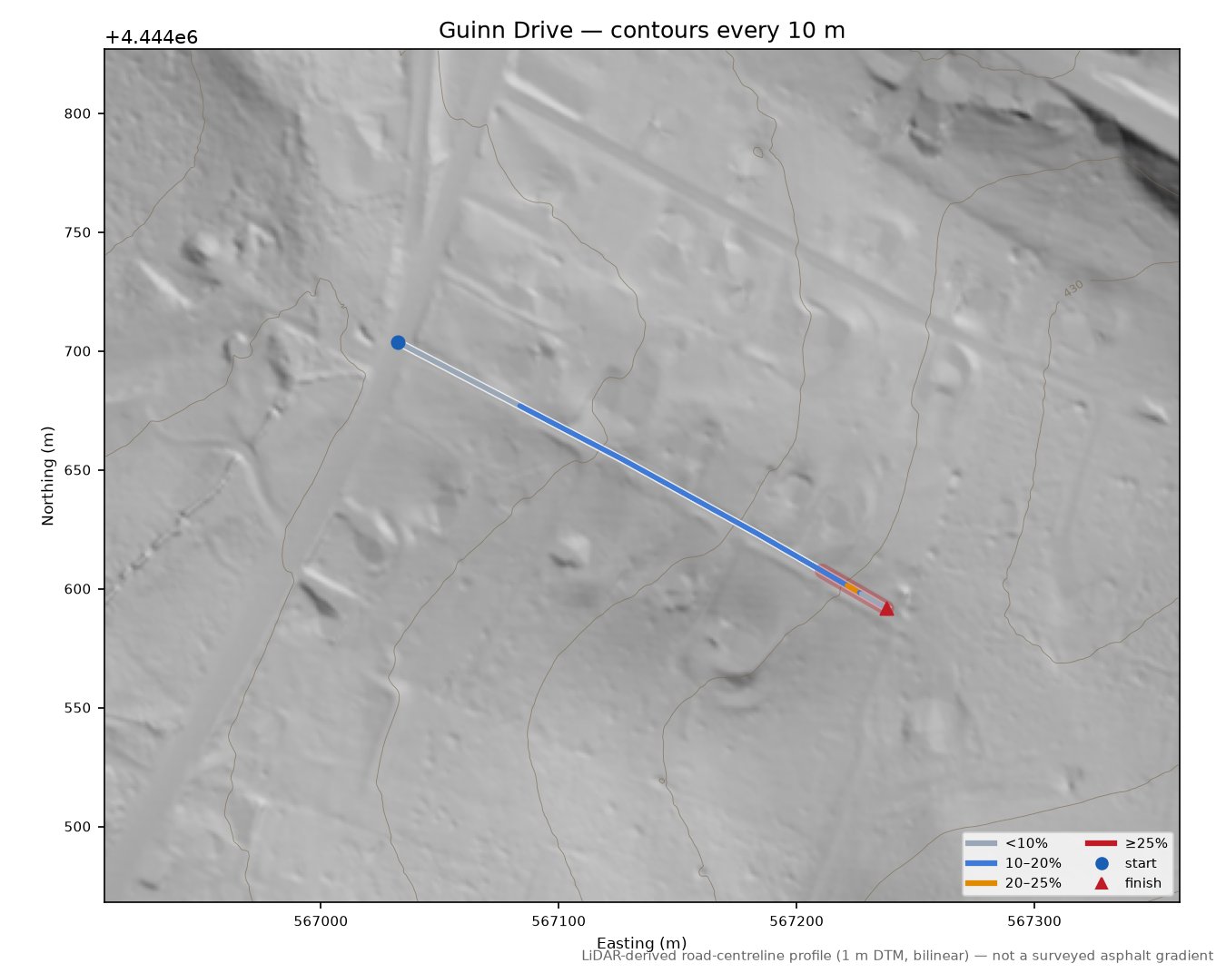 Guinn Drive LiDAR hillshade map with contours