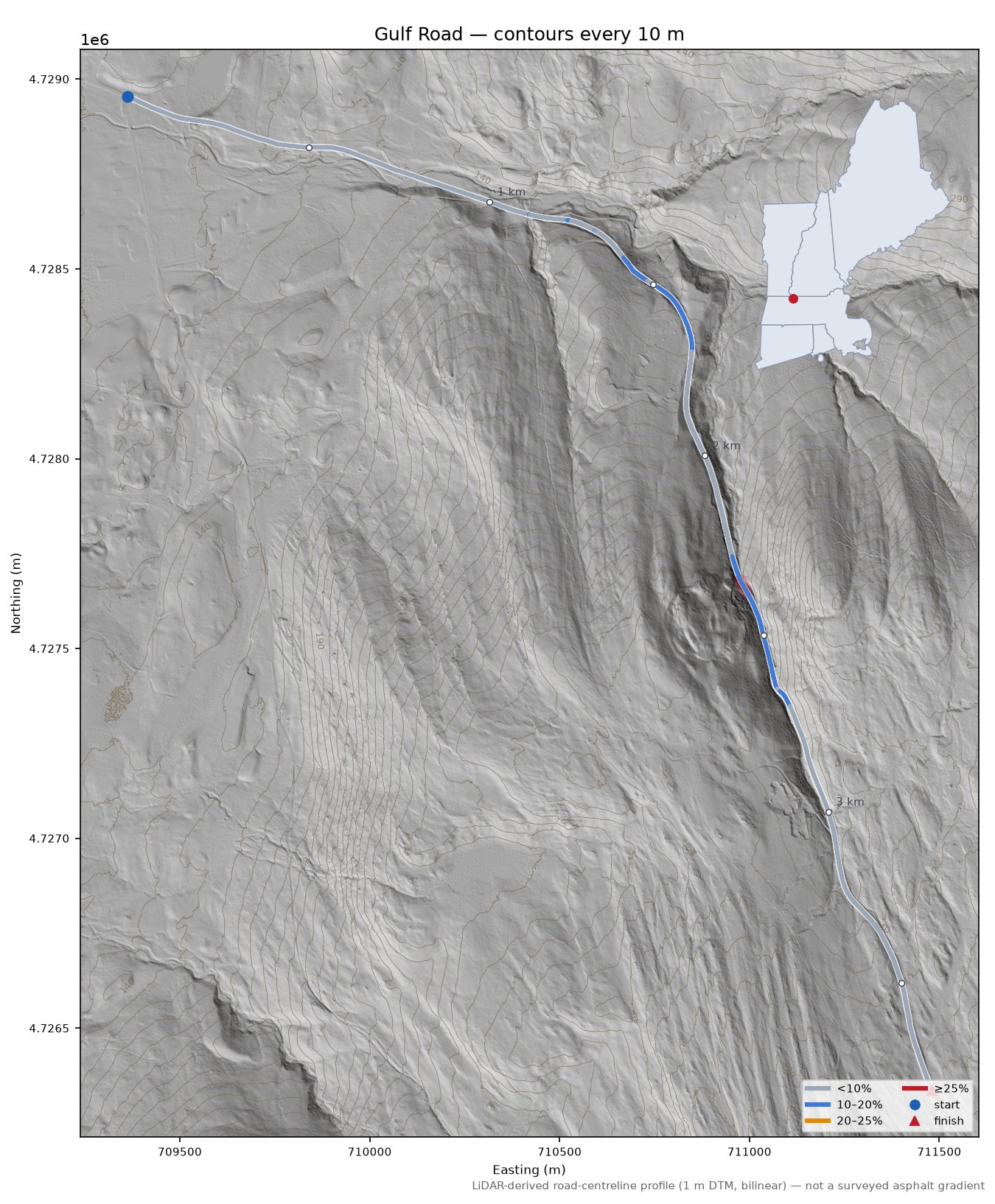 Gulf Road LiDAR hillshade map with contours
