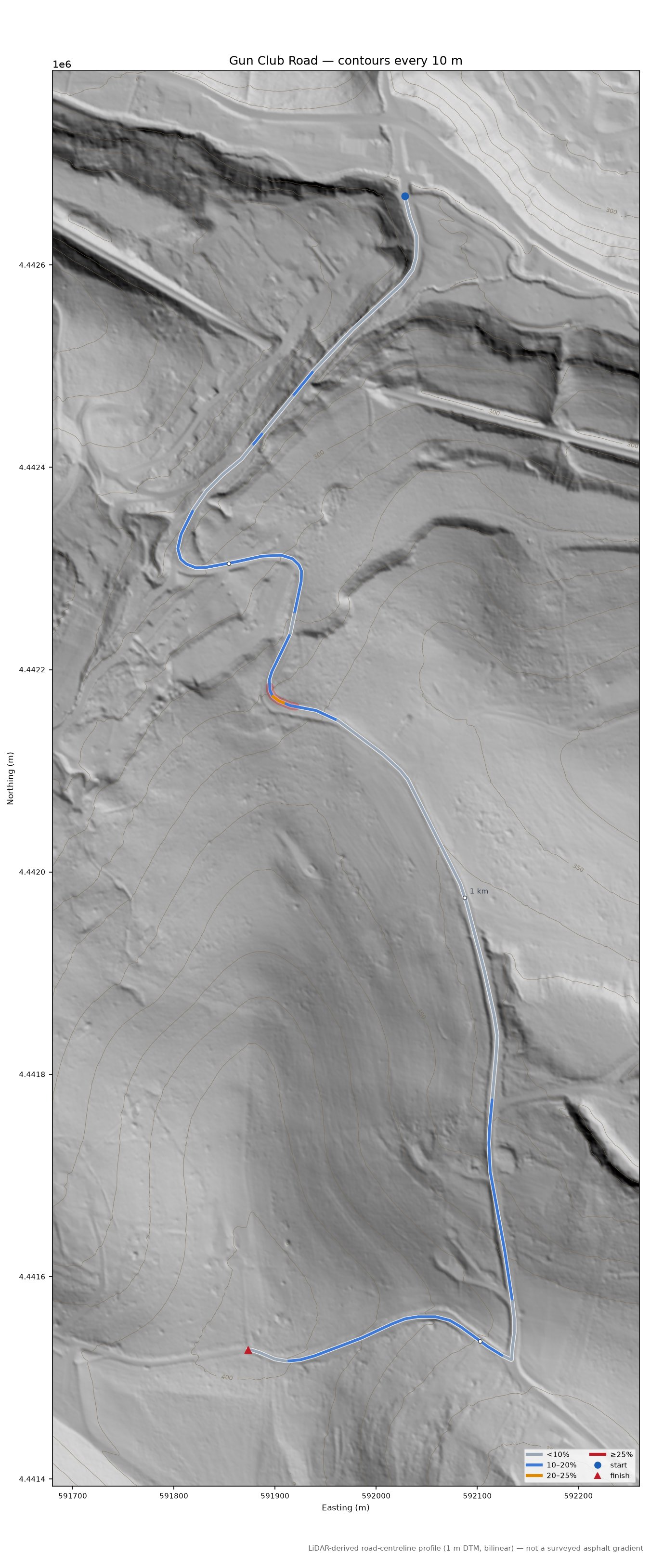 Gun Club Road LiDAR hillshade map with contours