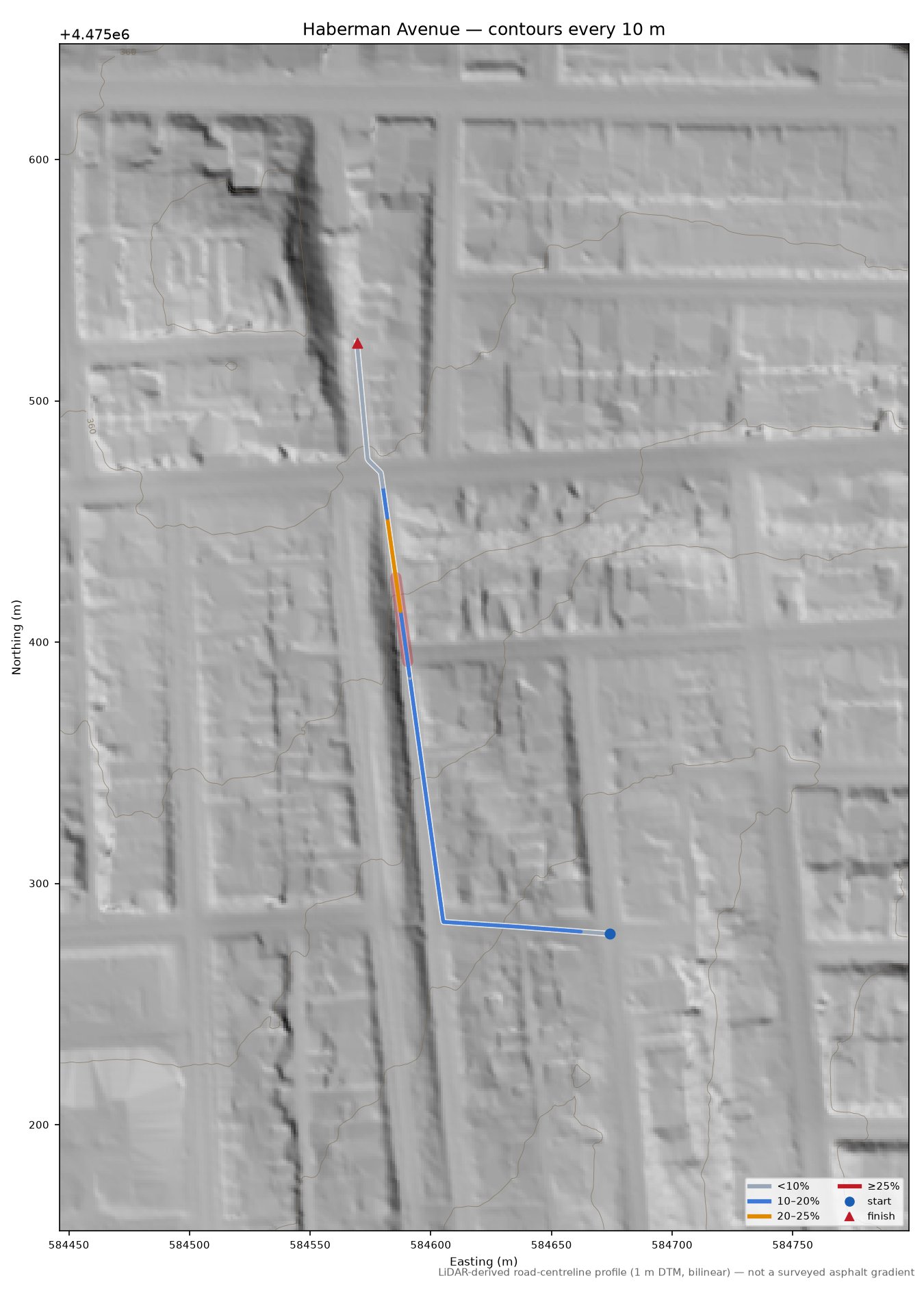 Haberman Avenue LiDAR hillshade map with contours