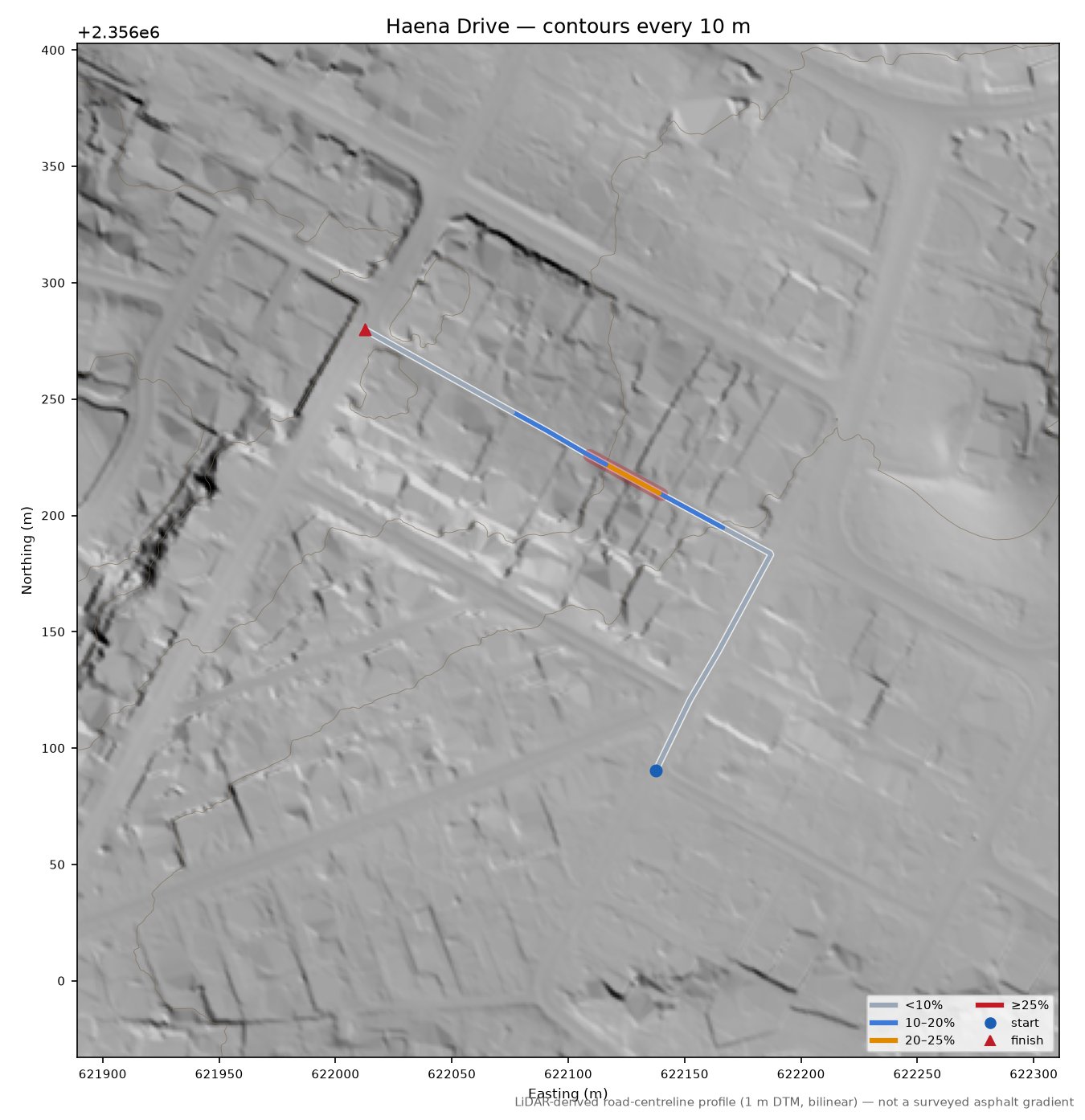 Haena Drive LiDAR hillshade map with contours