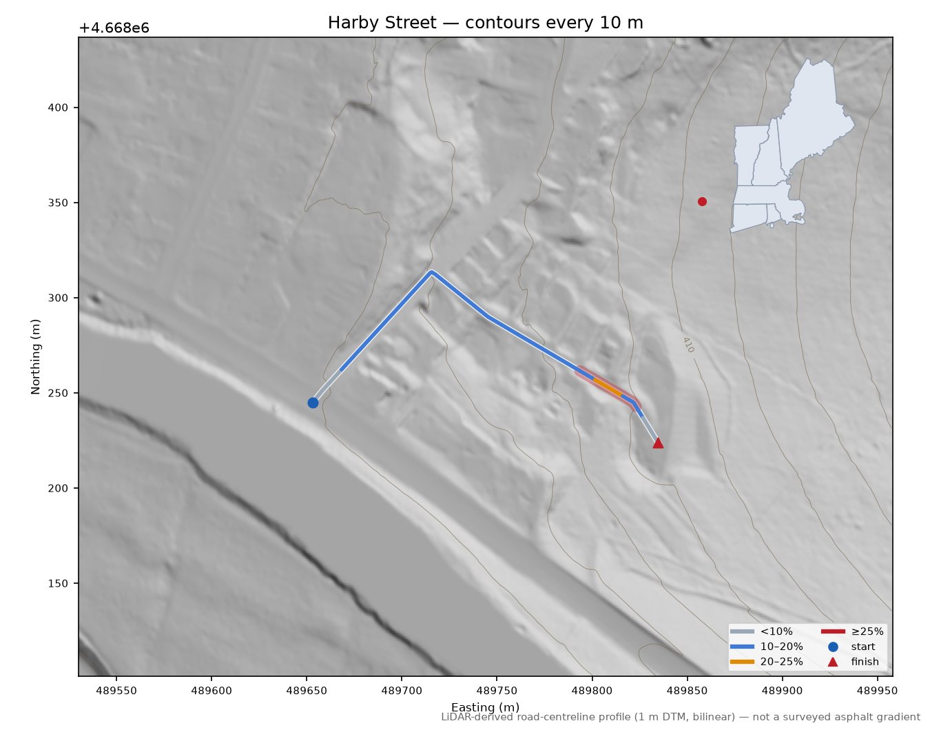 Harby Street LiDAR hillshade map with contours