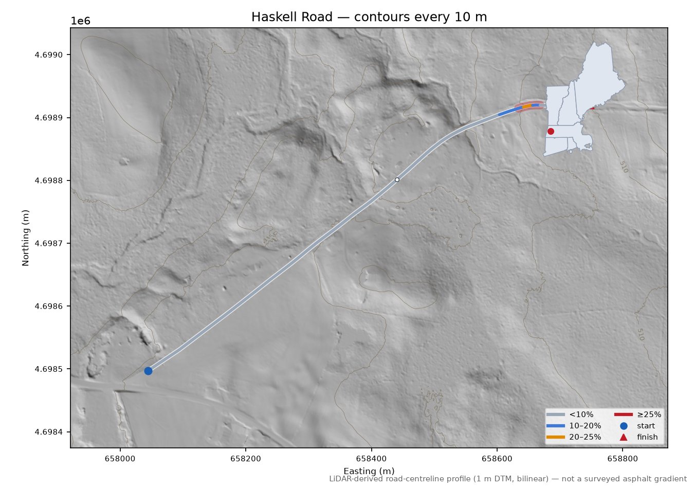 Haskell Road LiDAR hillshade map with contours