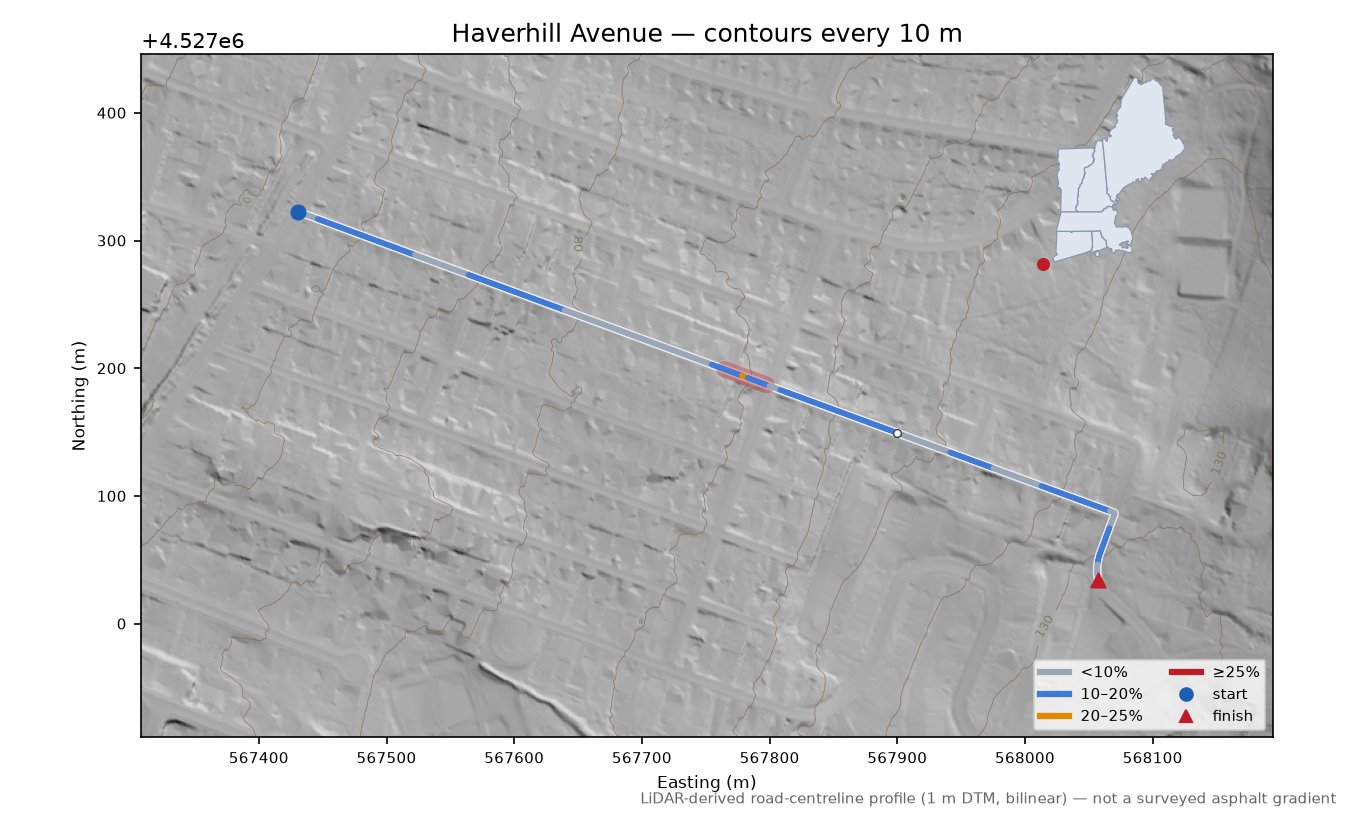 Haverhill Avenue LiDAR hillshade map with contours