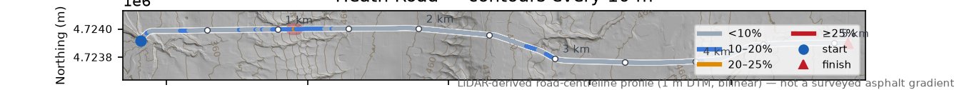 Heath Road LiDAR hillshade map with contours