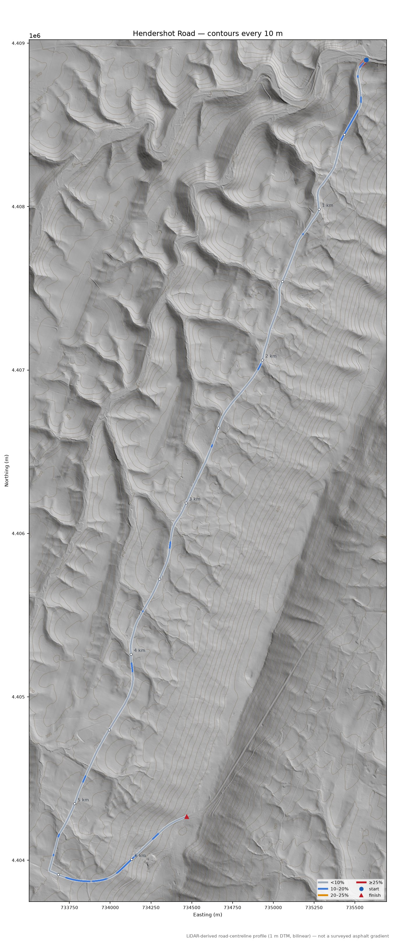Hendershot Road LiDAR hillshade map with contours