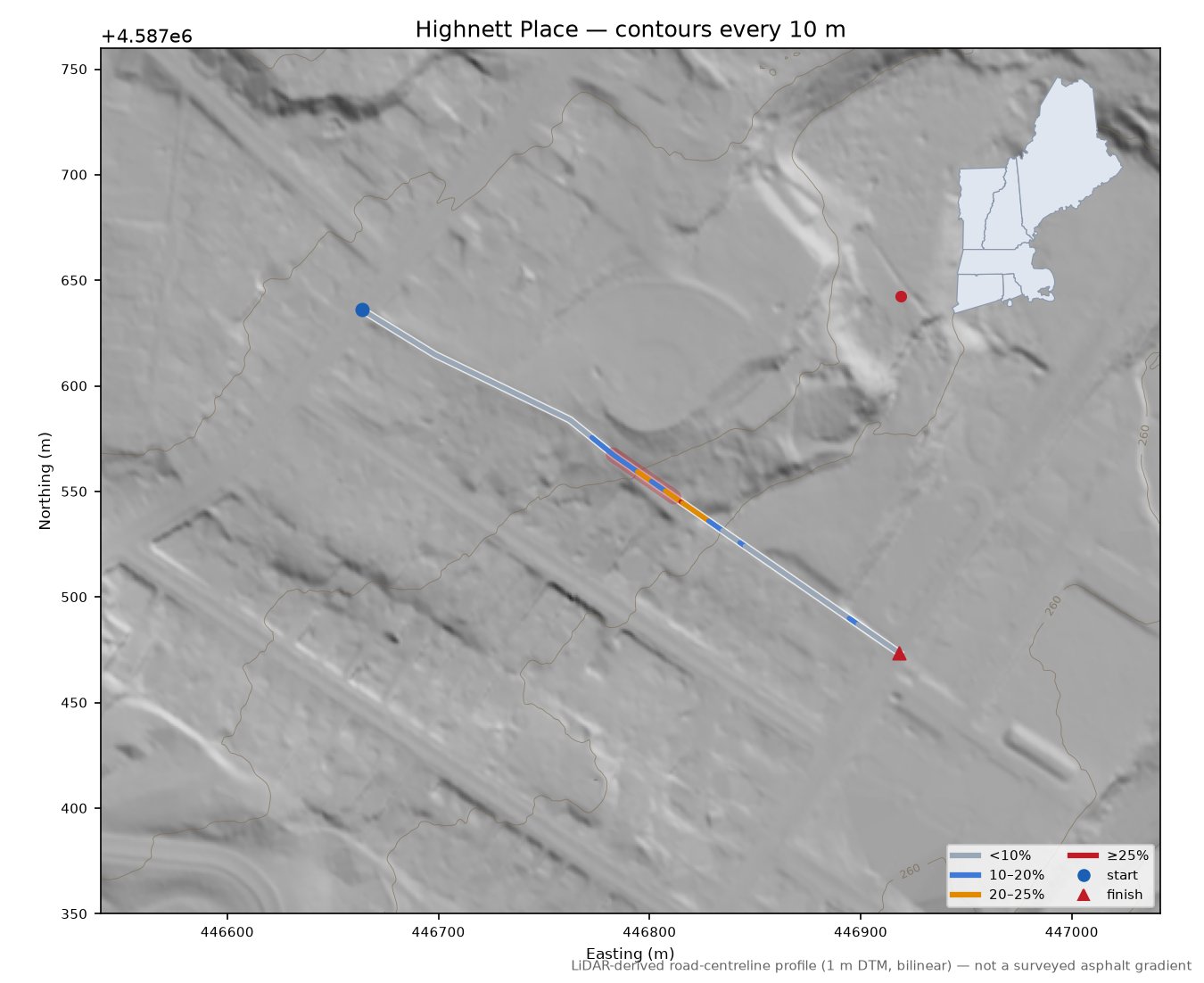 Highnett Place LiDAR hillshade map with contours