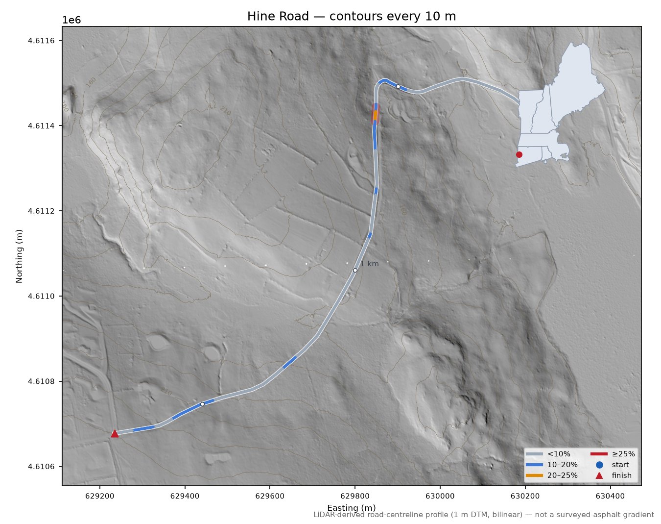 Hine Road LiDAR hillshade map with contours